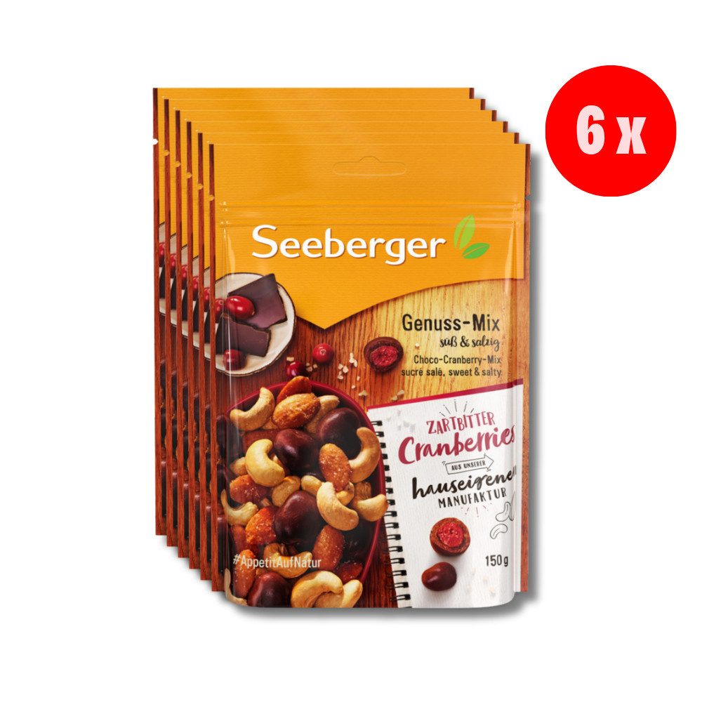 Seeberger Snacks Nüsse Seeberger Genuss-Mix Multipack – 6 × 150 g mit Zartbitter-Cranberries