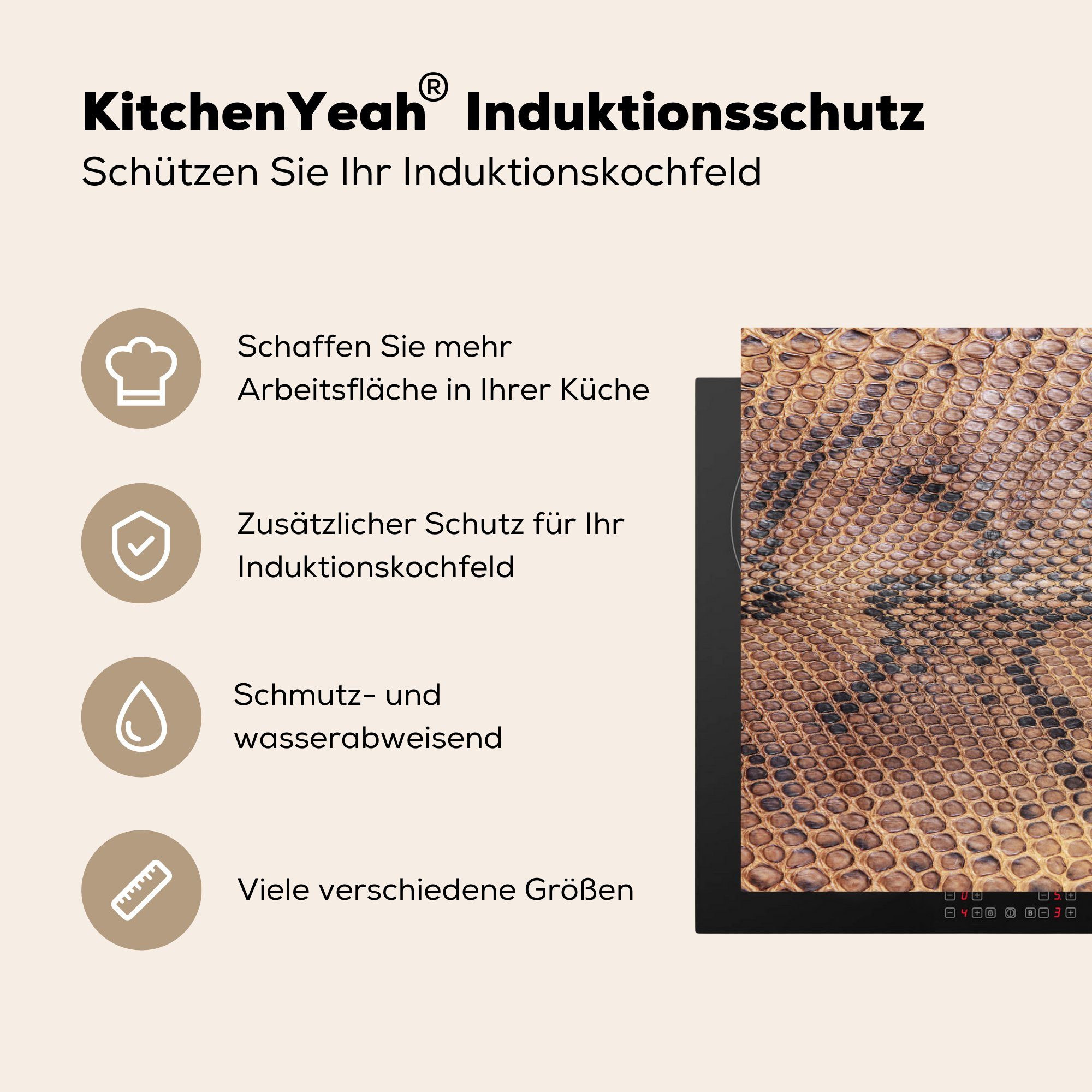 Induktionskochfeld 81x52 - Tierhaut, Leder Vinyl, tlg), Schutz - cm, Braun (1 für MuchoWow Ceranfeldabdeckung Herdblende-/Abdeckplatte - Induktionsschutz küche, die