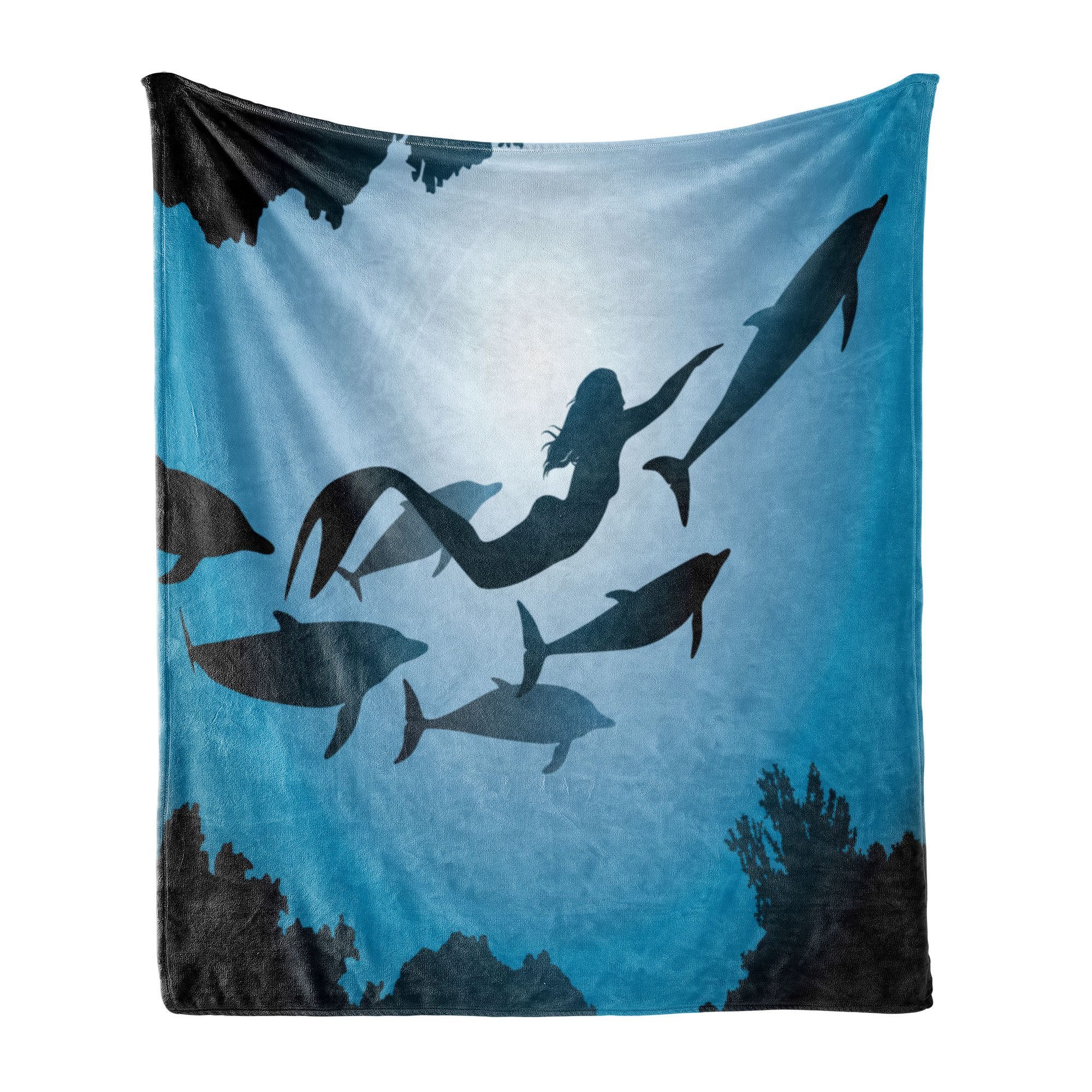 Wohndecke Gemütlicher Plüsch für den Innen- und Außenbereich, Abakuhaus, Unterwasser- Meerjungfrau und Delphine