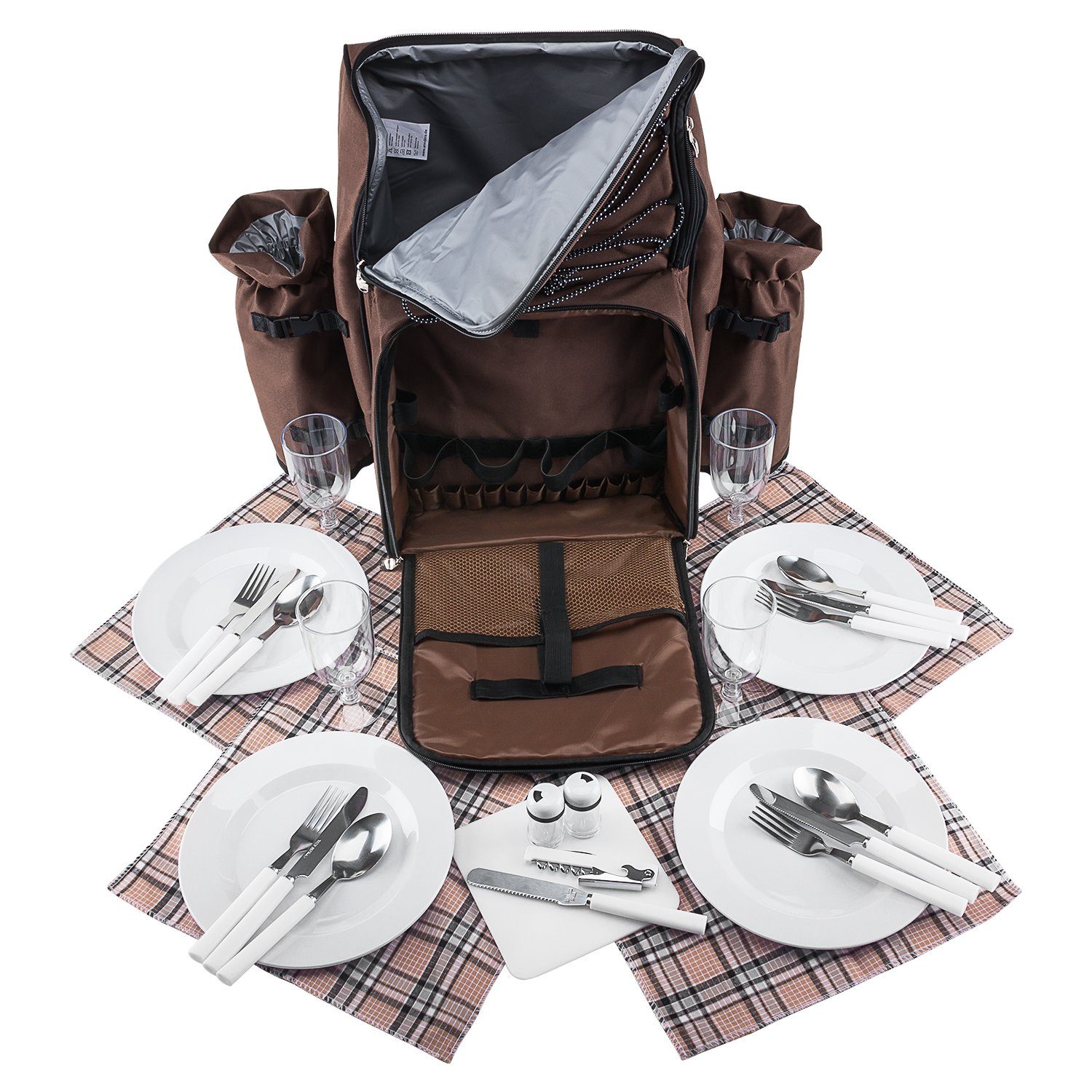 anndora Picknickrucksack Wanderrucksack Rucksack für 4 Personen, wasserfeste Schaumstoffisolation - abnehmbarer Flaschenhalter