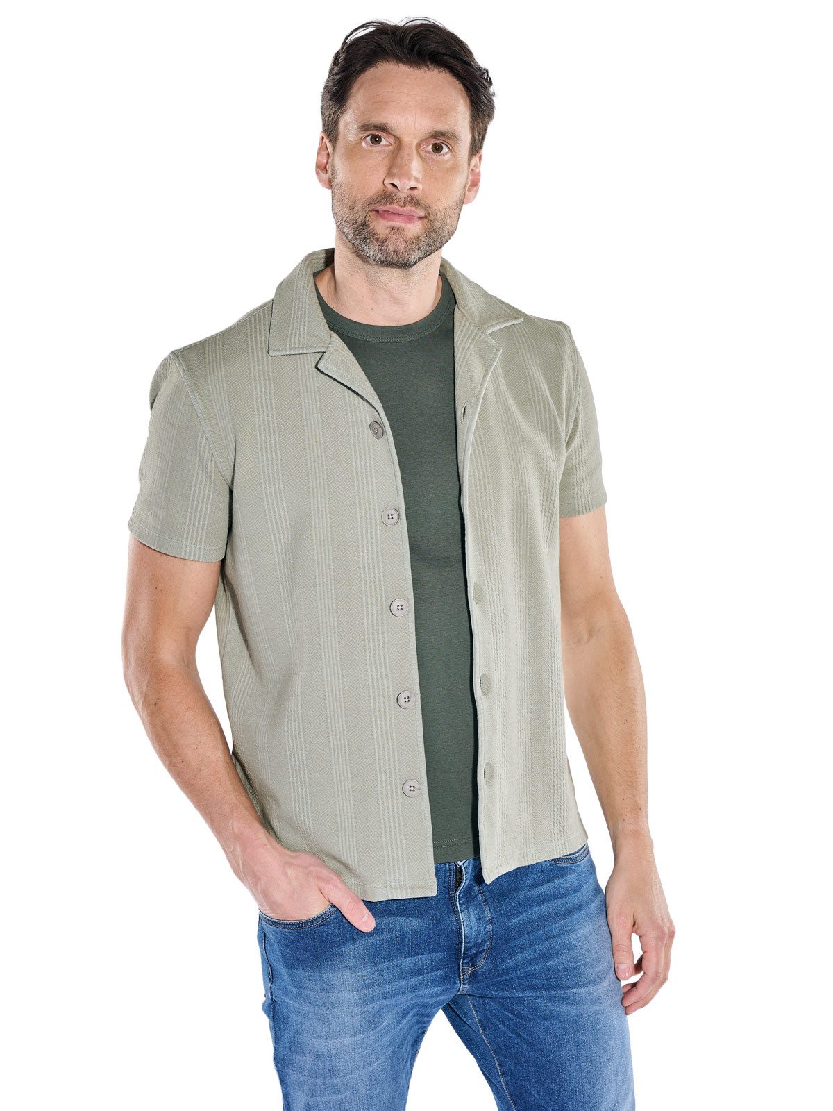 Engbers Poloshirt Herren Overshirt mit Knopfleiste, Gruen
