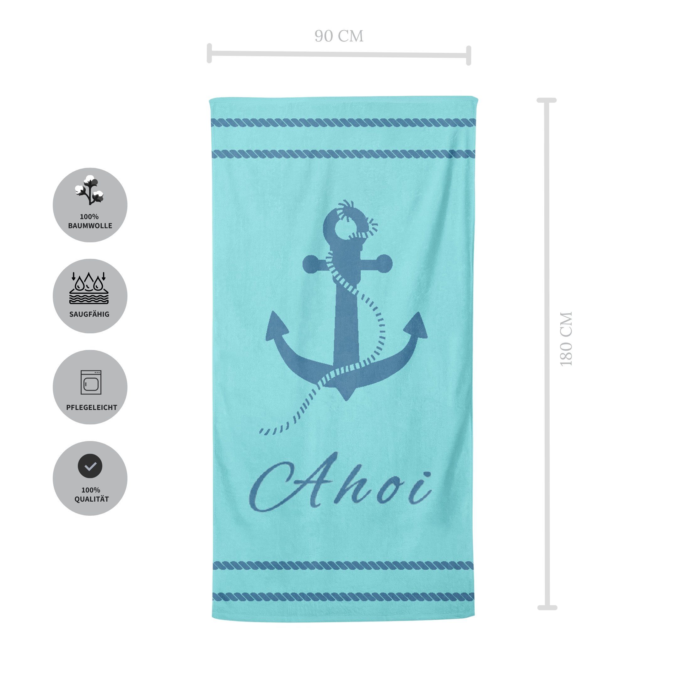 MTOnlinehandel Badetuch Ahoi Strandtuch / Strandlaken 90x180 cm, 100%, Baum günstig online kaufen