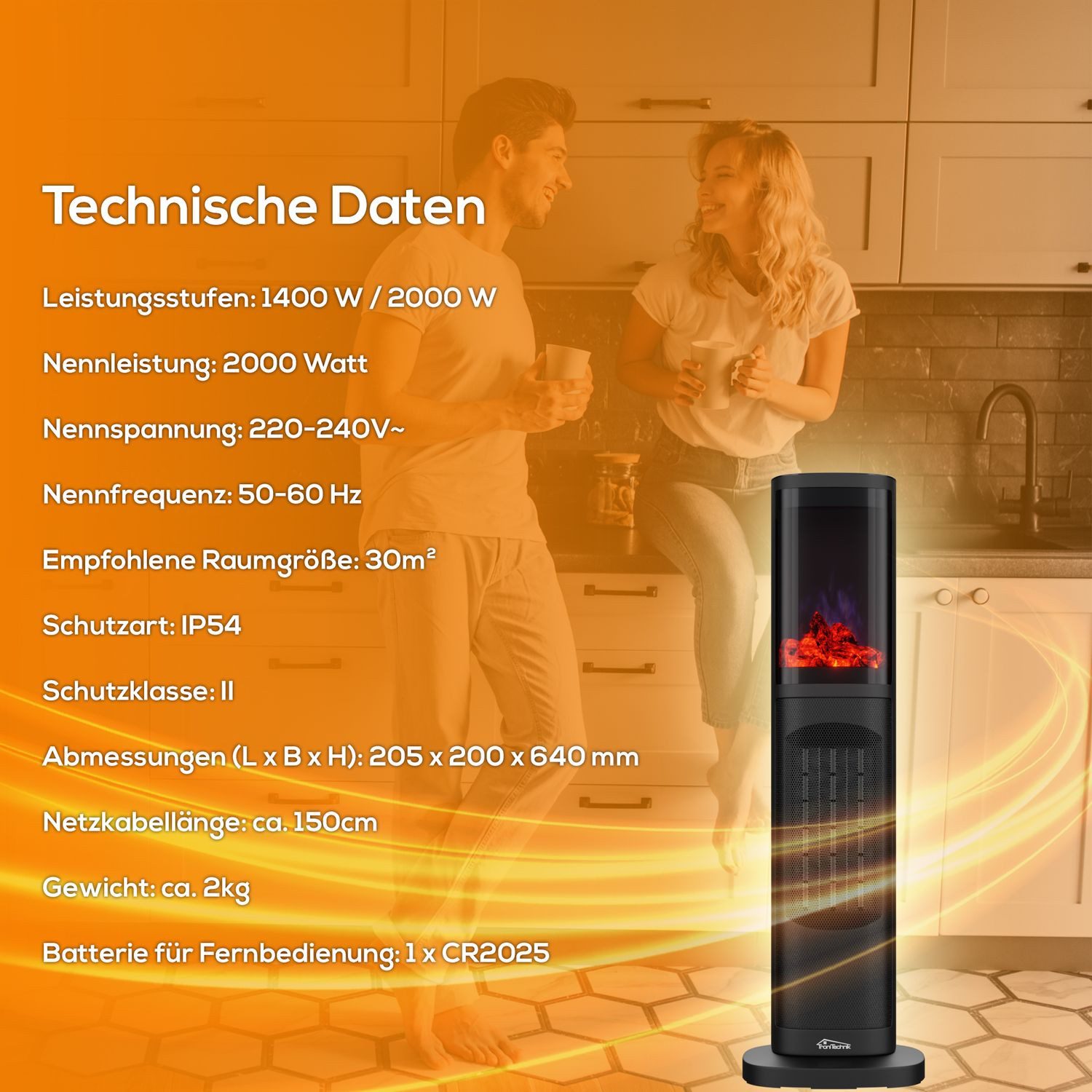 TroniTechnik Keramikheizlüfter Turmheizer KH-063, Keramikelement, Heizgerät,Oszillation,2000W,schwarz, zwei Heizstufen, Überhitzungsschutz und Abschaltautomatik – Bild 3 von 5
