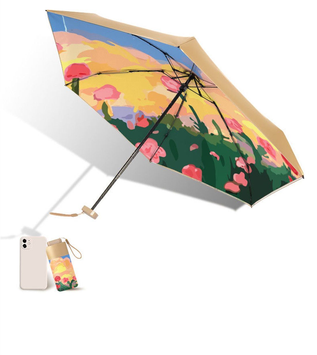 Taschenschirme Regen vor schützt Sonnenschutz und Pfingstrose Sonne sonnenschirm Rosa YOOdy~ Taschenregenschirm