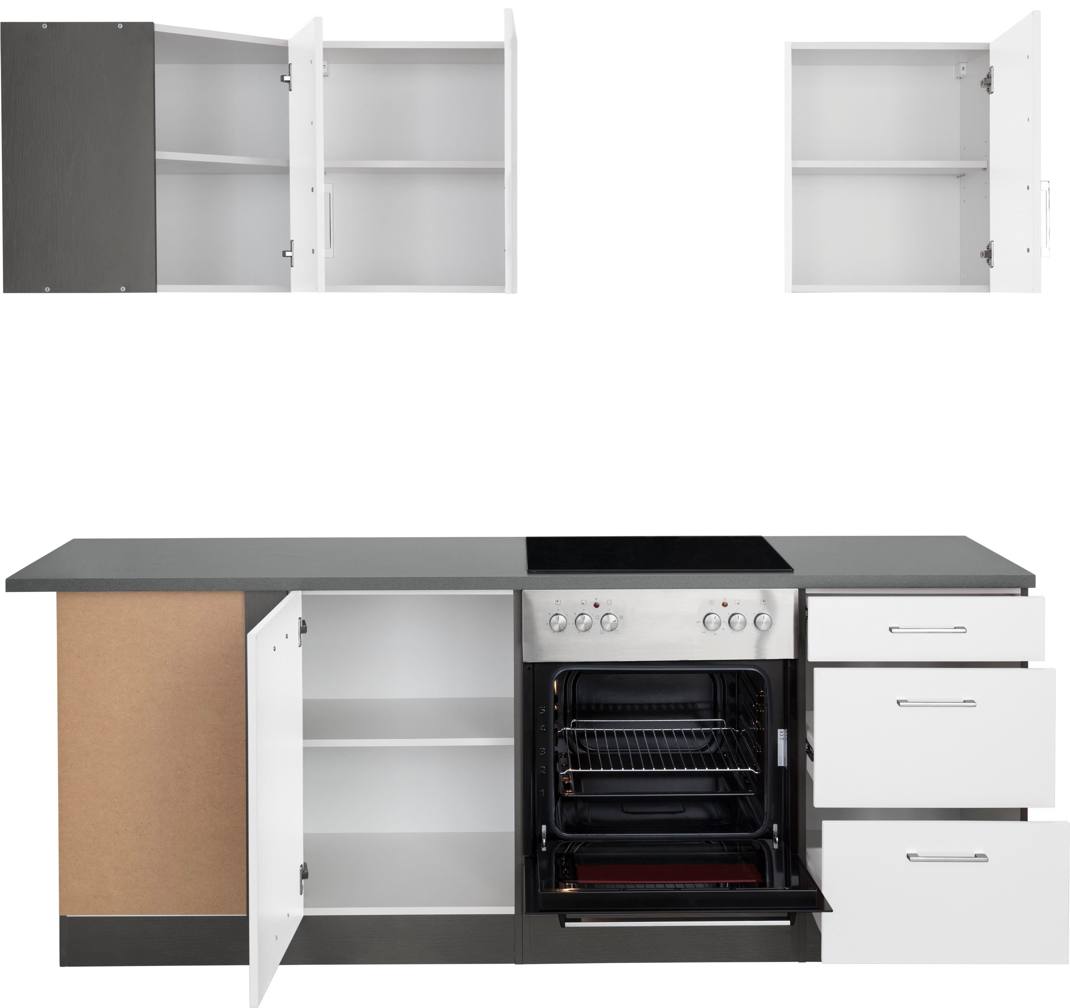 KOCHSTATION Küchenzeile KS-Paris – Küchen mit einzigartigen Fotomotiven auf den Fronten, Stellbreite 220/220 cm, wahlweise mit E-Geräten, mit Motivdruck