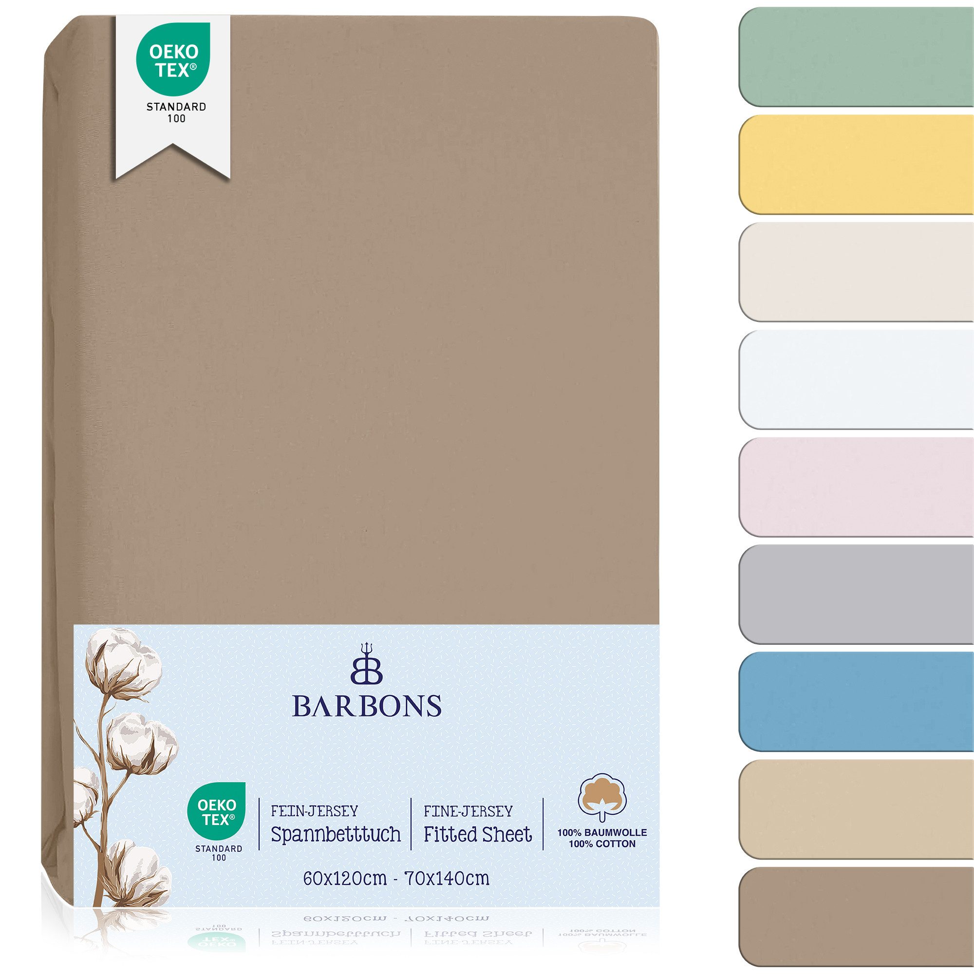 BARBONS Spannbettlaken 60x120 für Baby, Jersey Bettlaken Babybett, Kinderbett, (1 Stück), 100% Baumwolle