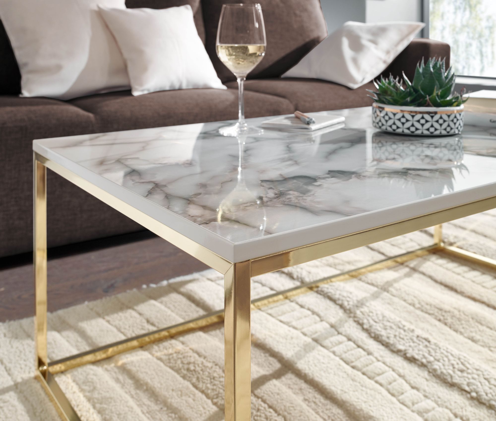 FineBuy Couchtisch 100cm rechteckig mit Marmor Optik Metallgestell – Moderner Wohnzimmertisch - Design Sofatisch für Wohnzimmer eckig – Bild 5 von 5