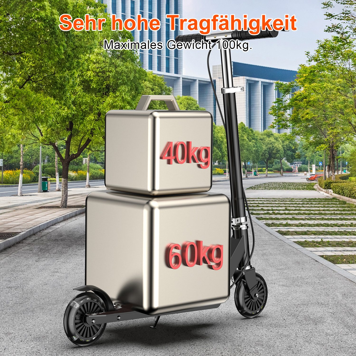 FOXSPORT Cityroller klappbar & höhenverstellbar, 1 km/h, Kick Scooter mit LED-Radlicht & Fußplattenbeleuchtung – Bild 4 von 5