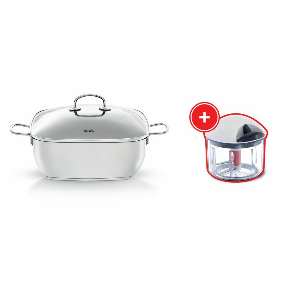 Fissler Bräter secural 28 cm, Edelstahl 18/10 (Set, 2-tlg), mit finecut Zerkleinerer, Spülmaschinengeeignet
