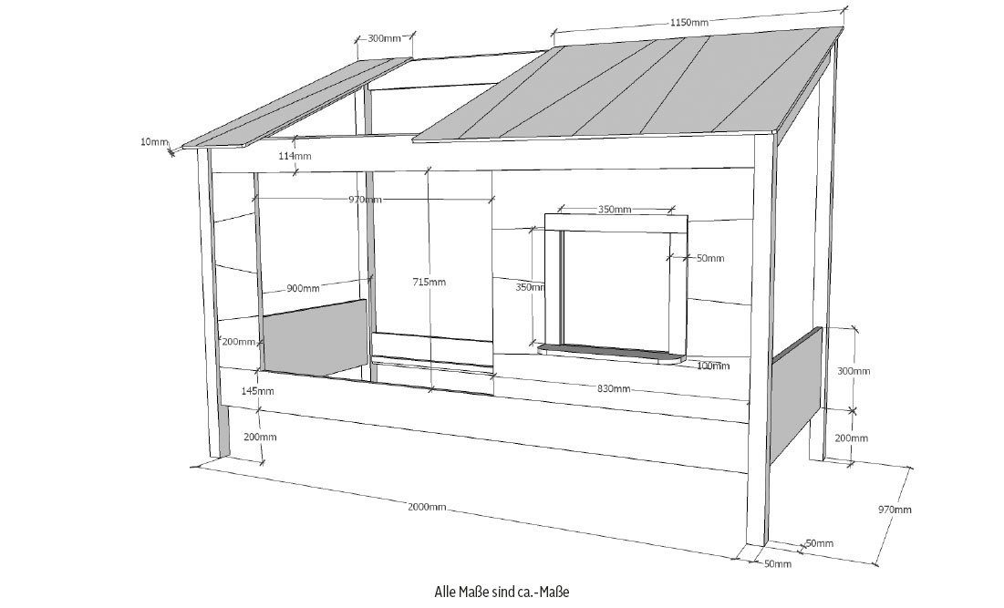 90 x Hausbett, Hausbett Vorhang-Set, mit Liegefläche cm, 200 Bettschublade Vipack Baumhausbett