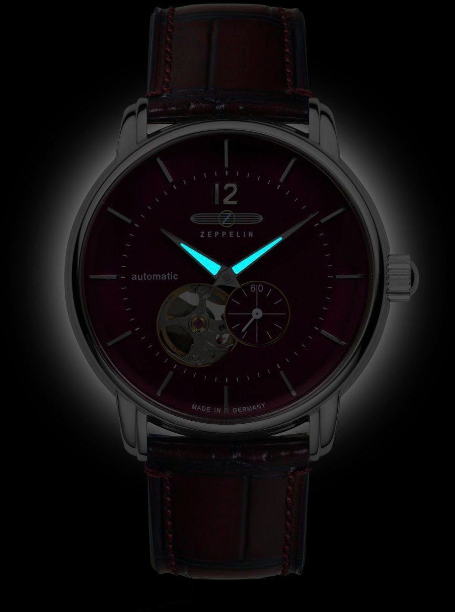 ZEPPELIN Automatikuhr LZ 120 Bodensee 8166-5, Armbanduhr, Herrenuhr, offene Unruh, Made in Germany