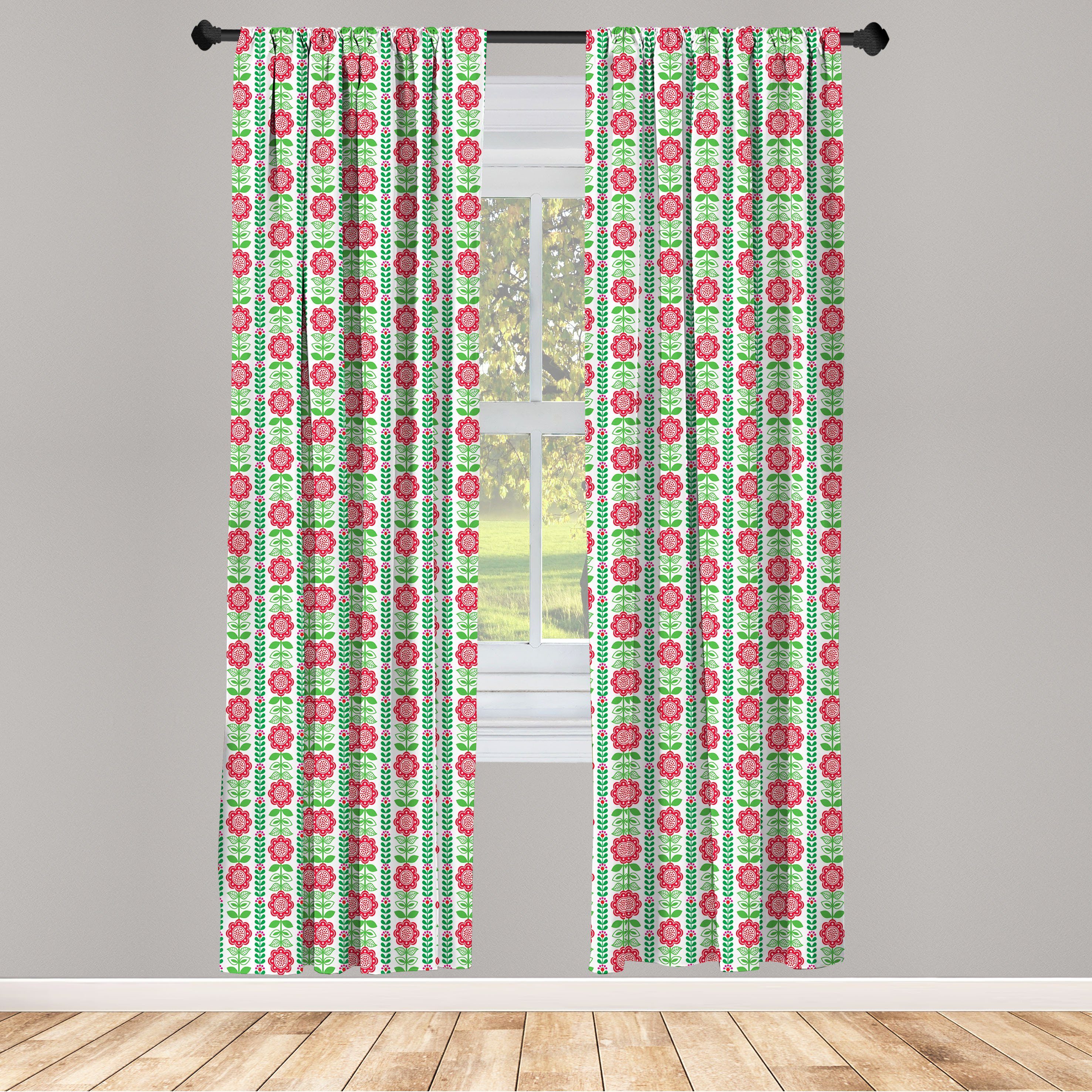 Gardine Vorhang für Wohnzimmer Schlafzimmer Dekor, Abakuhaus, Microfaser, Blume Nordic Stil Flourish Blätter