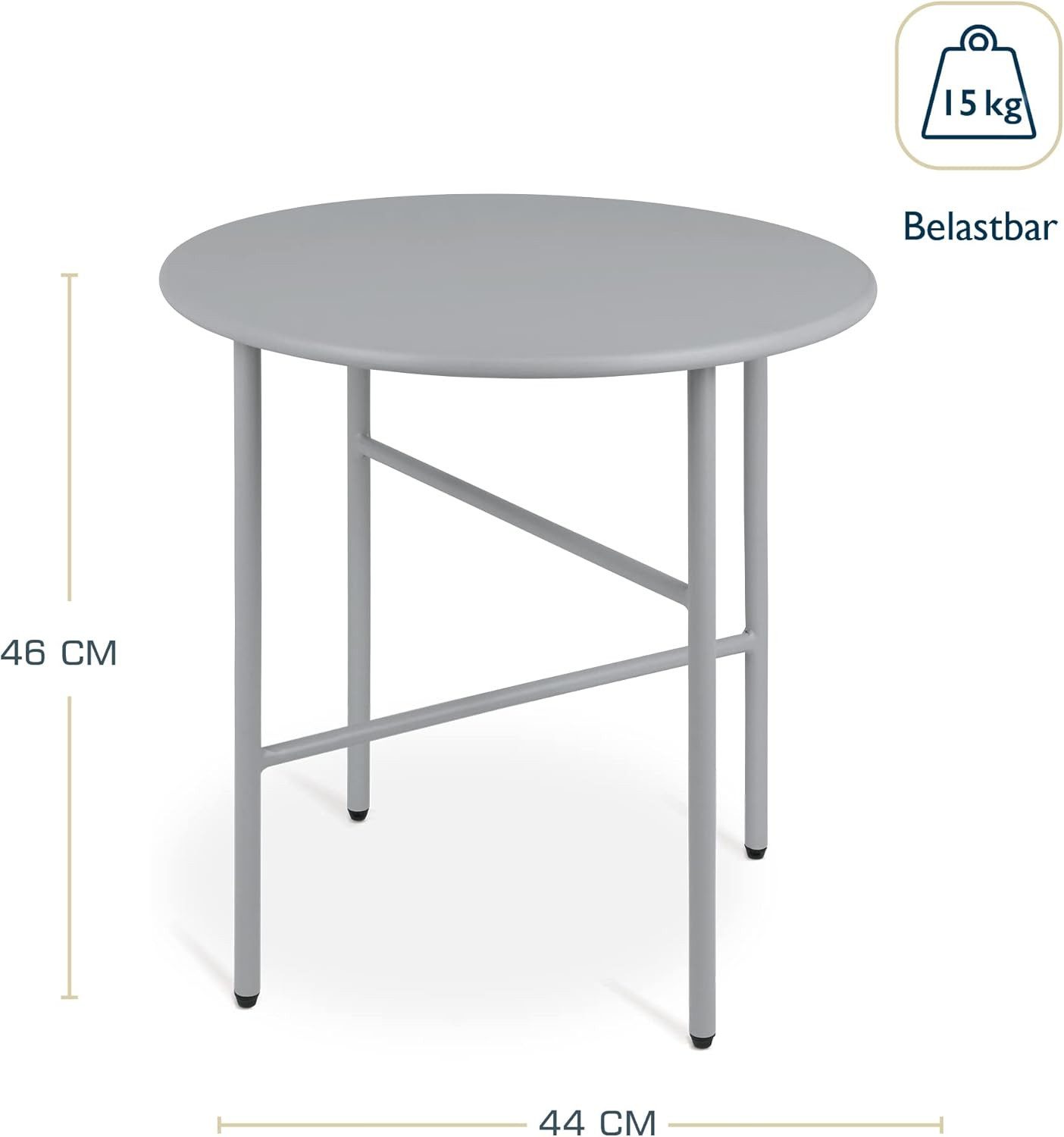 bomoe Beistelltisch 2er Set Beistelltisch Outdoor Ø 44x46cm + Ø 53x36cm, Grau, Wohnzimmer Couchtisch Leicht In- & Outdoor Balkon Tisch Terrasse