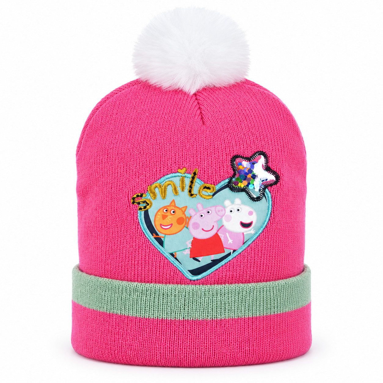 Peppa Pig Bommelmütze Peppa Wutz Pig Mieze Molly Luzie Locke Kinder Wintermütze (1-St) Gr. 52 bis 54