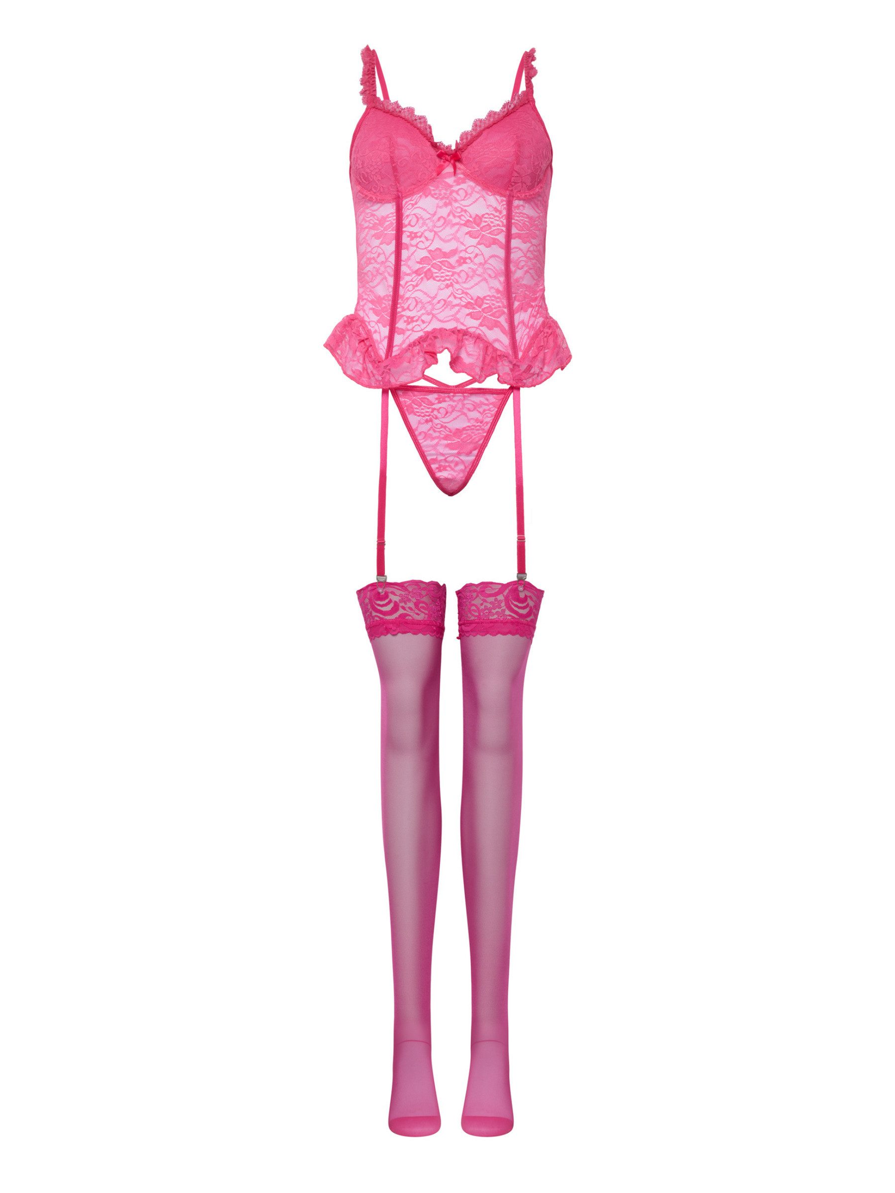 Orchibelle Set: Corsage Dessous-Set aus Spitze – Corsage, String & Strümpfe für Damen (Set, 3-tlg., BH, Tanga, Netzstümpfe) Stilvolle Lingerie für Damen – Reizwäsche