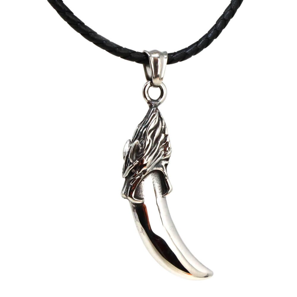 Kette mit Anhänger Lederkette Edelstahlkette 316L DRACHENZAHN