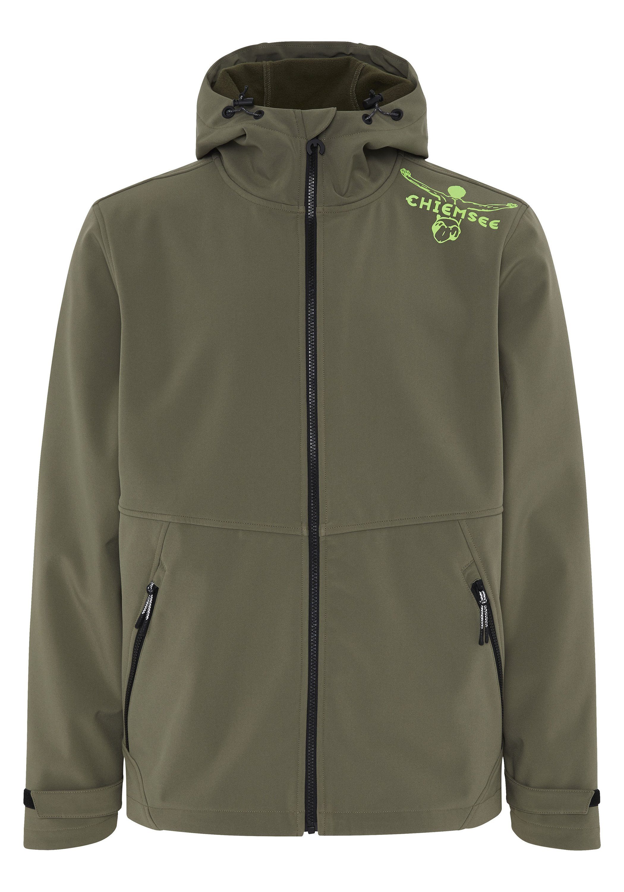 Softshelljacke Chiemsee 1 Olive Dusty mit Logo-Print Softshelljacke