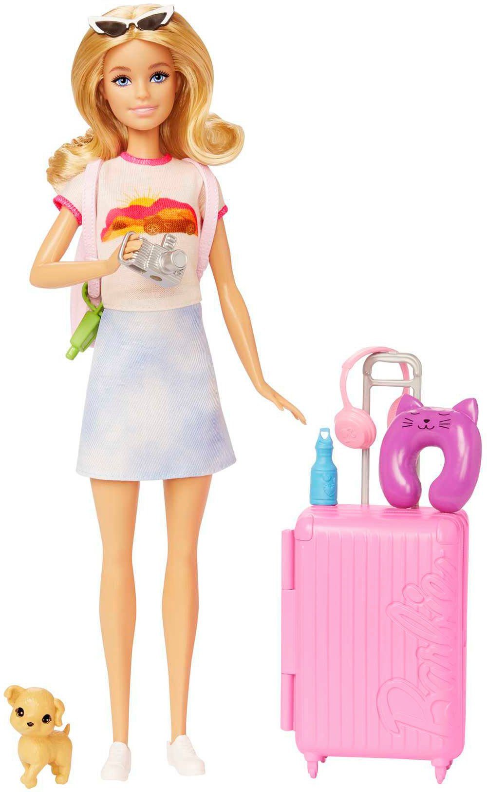Barbie Anziehpuppe Reiseset mit Hündchen & Urlaubs-Zubehör, inklusive Puppe günstig online kaufen