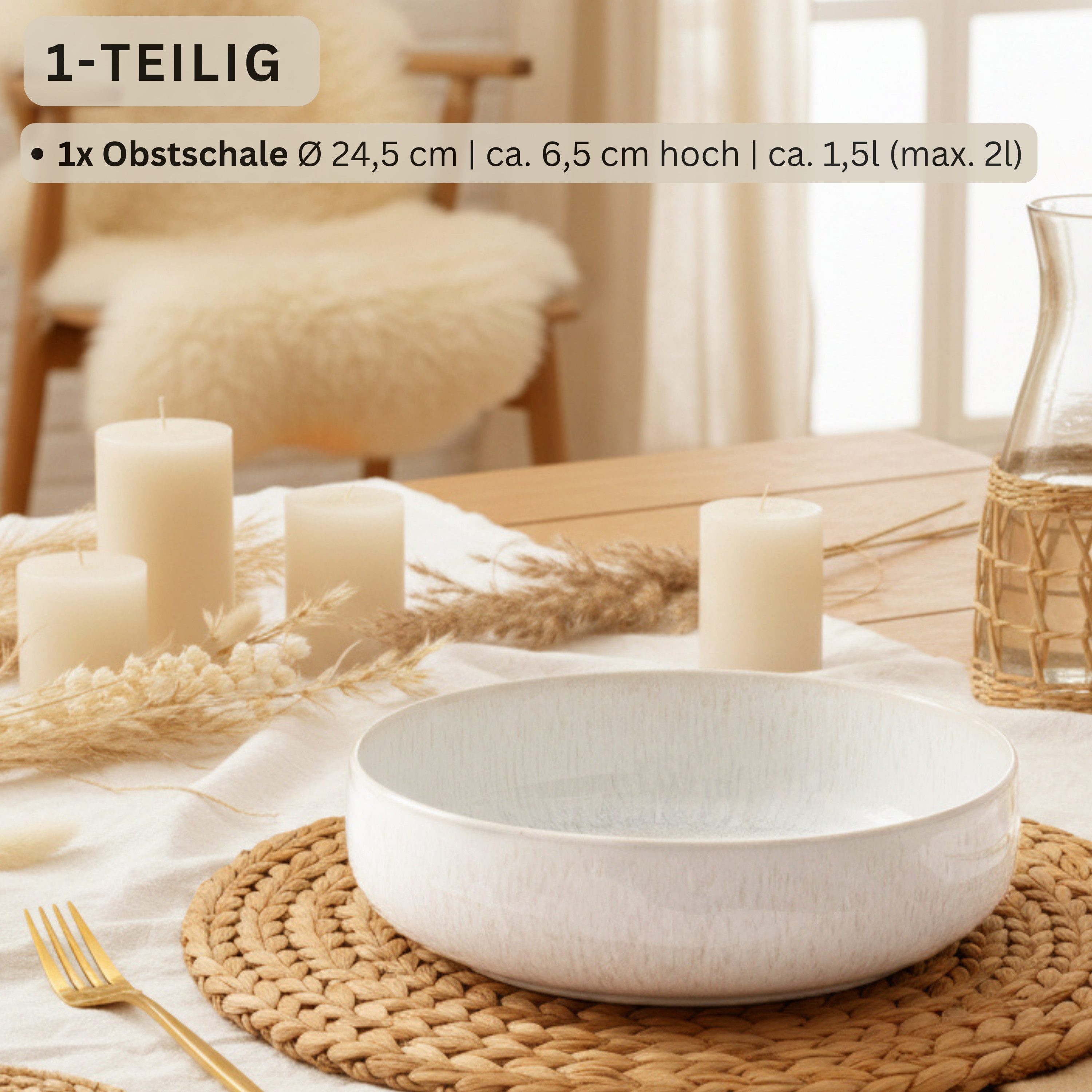 SÄNGER Servierschale Korfu, Steingut, (Set, 1-tlg), Obstschale, Creme Beige, Handmade, Premium Collection