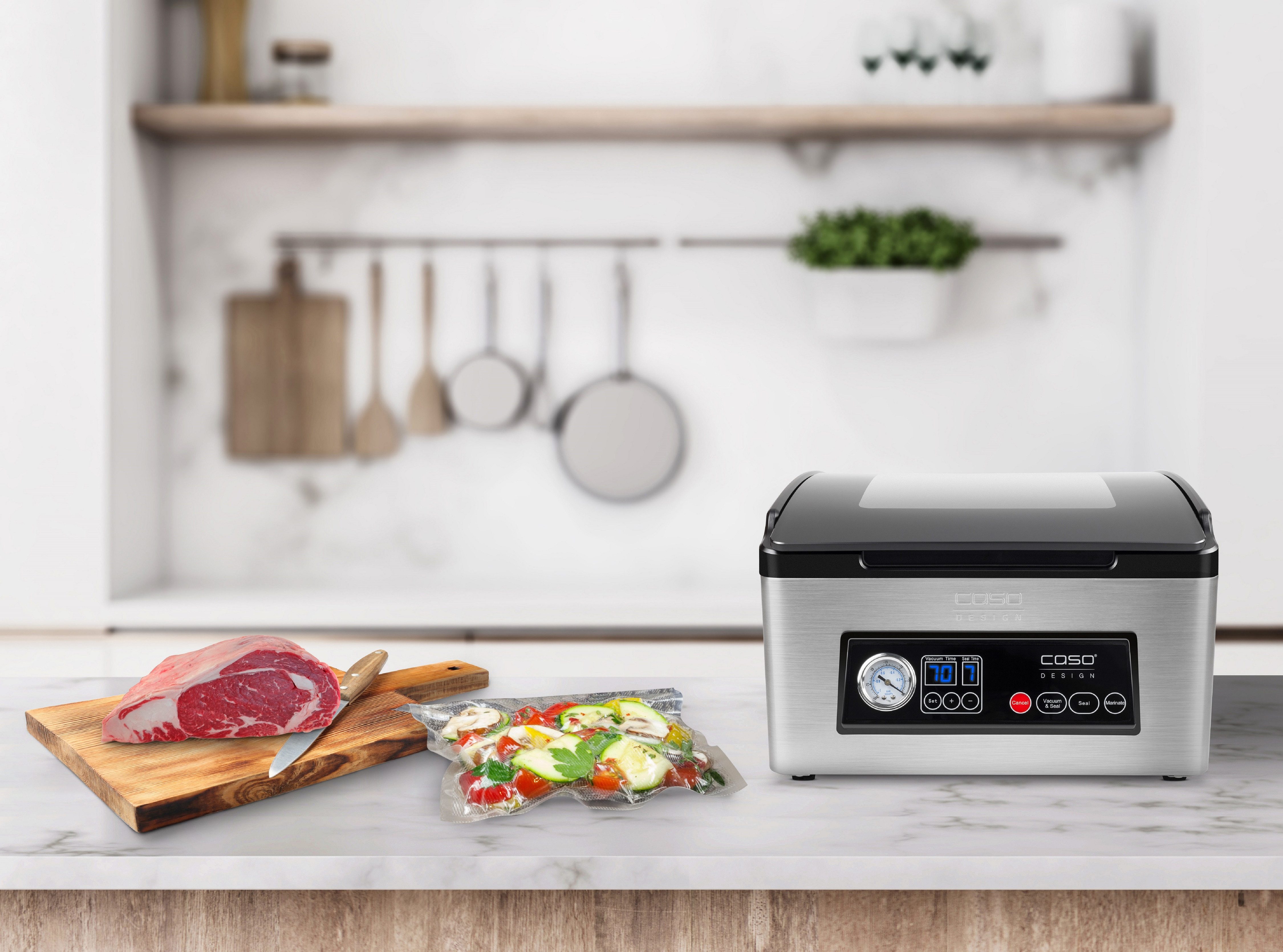 Caso Vakuumierer VacuChef 70, Rollenbreite 30 cm, 350W, Doppelte Schweißnaht, Kammervolumen: 8 l, Vakuumpumpe – 70 L / min.