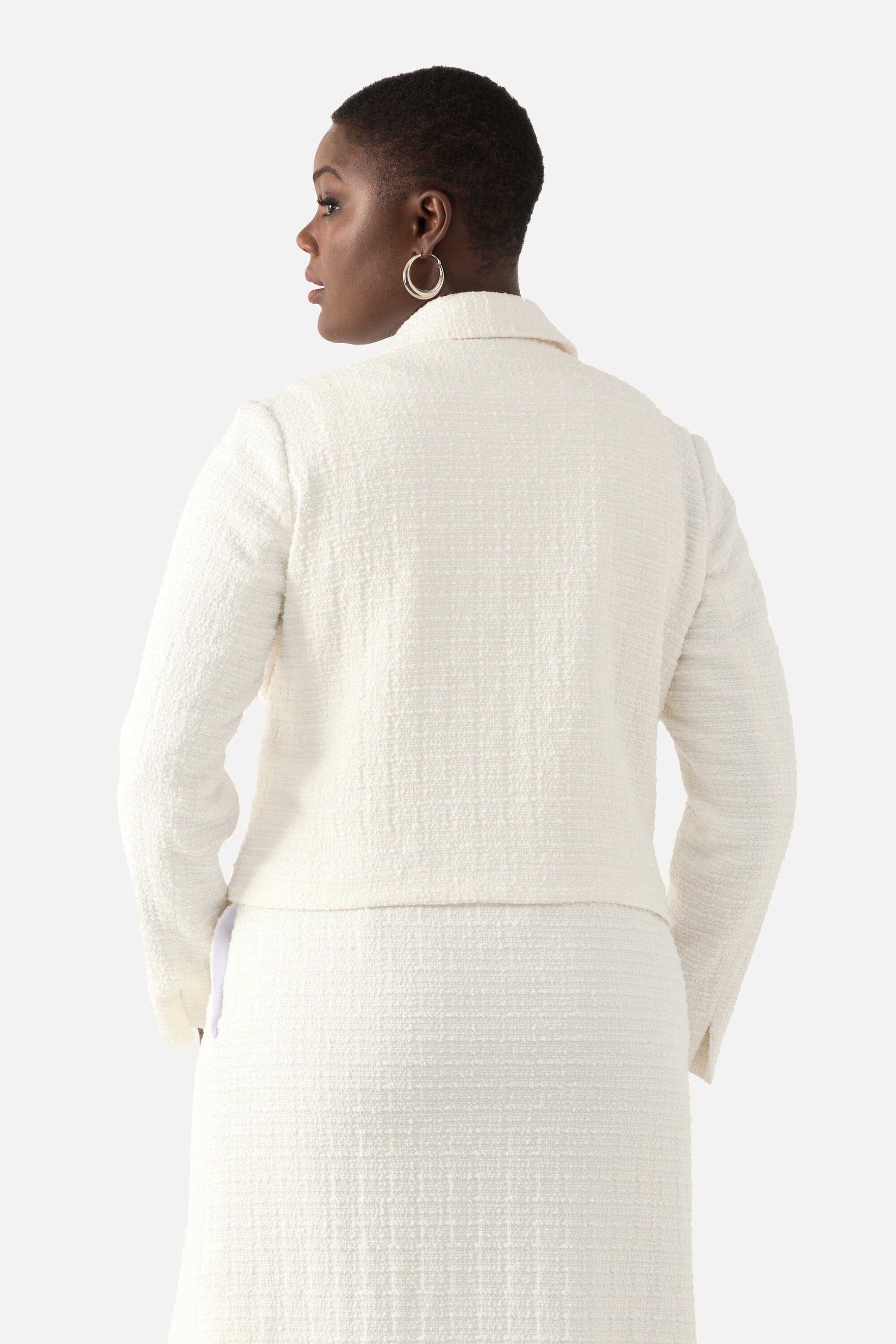 Ulla Popken Kurzjacke Bouclé-Jacke Hemdkragen Acetatfutter