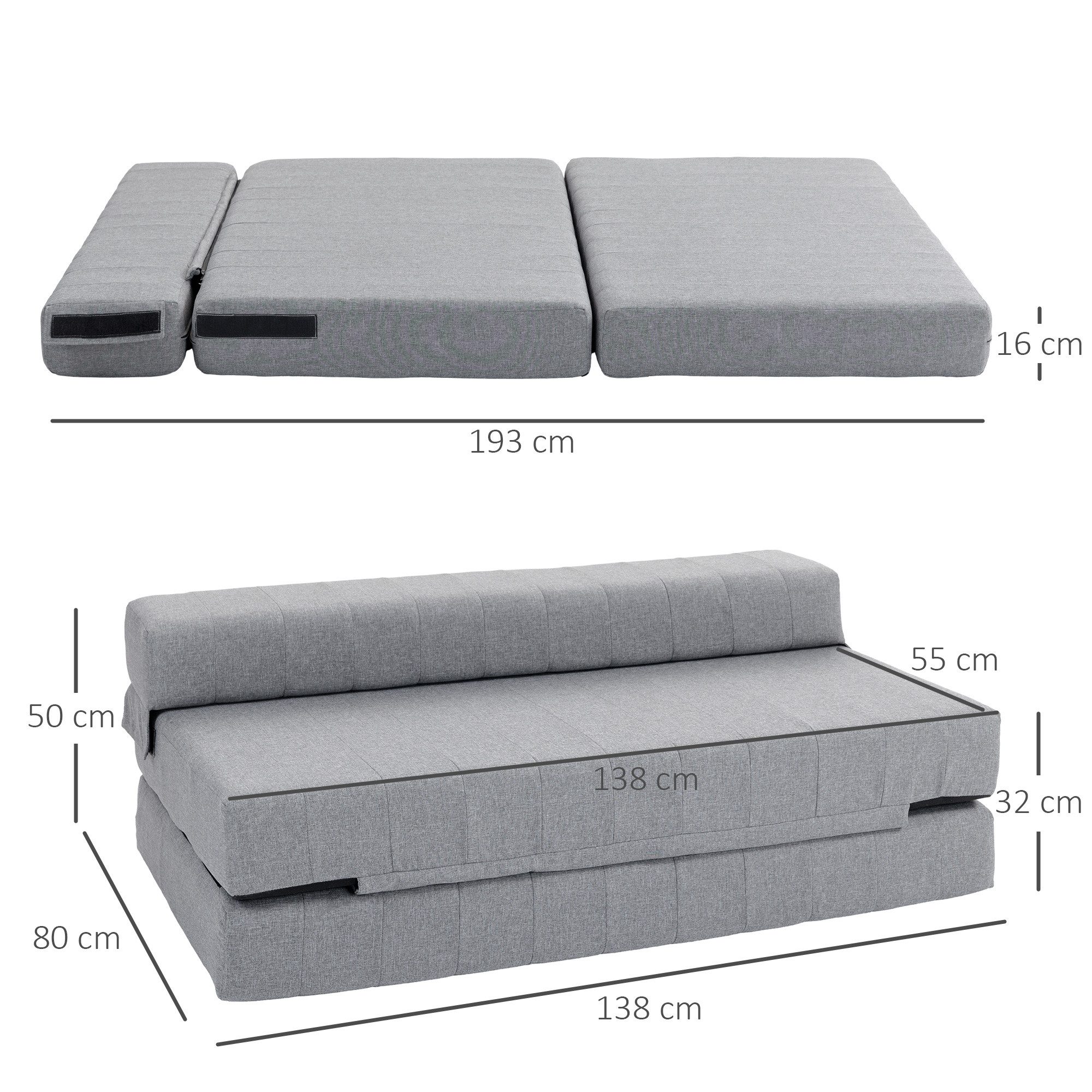 HOMCOM Relaxsessel 2-in-1 Klappbar Schlafsofa mit Leinenoptik (Sofabett, 1-St., Bodensofa), für Wohnzimmer, Schlafzimmer, Grau