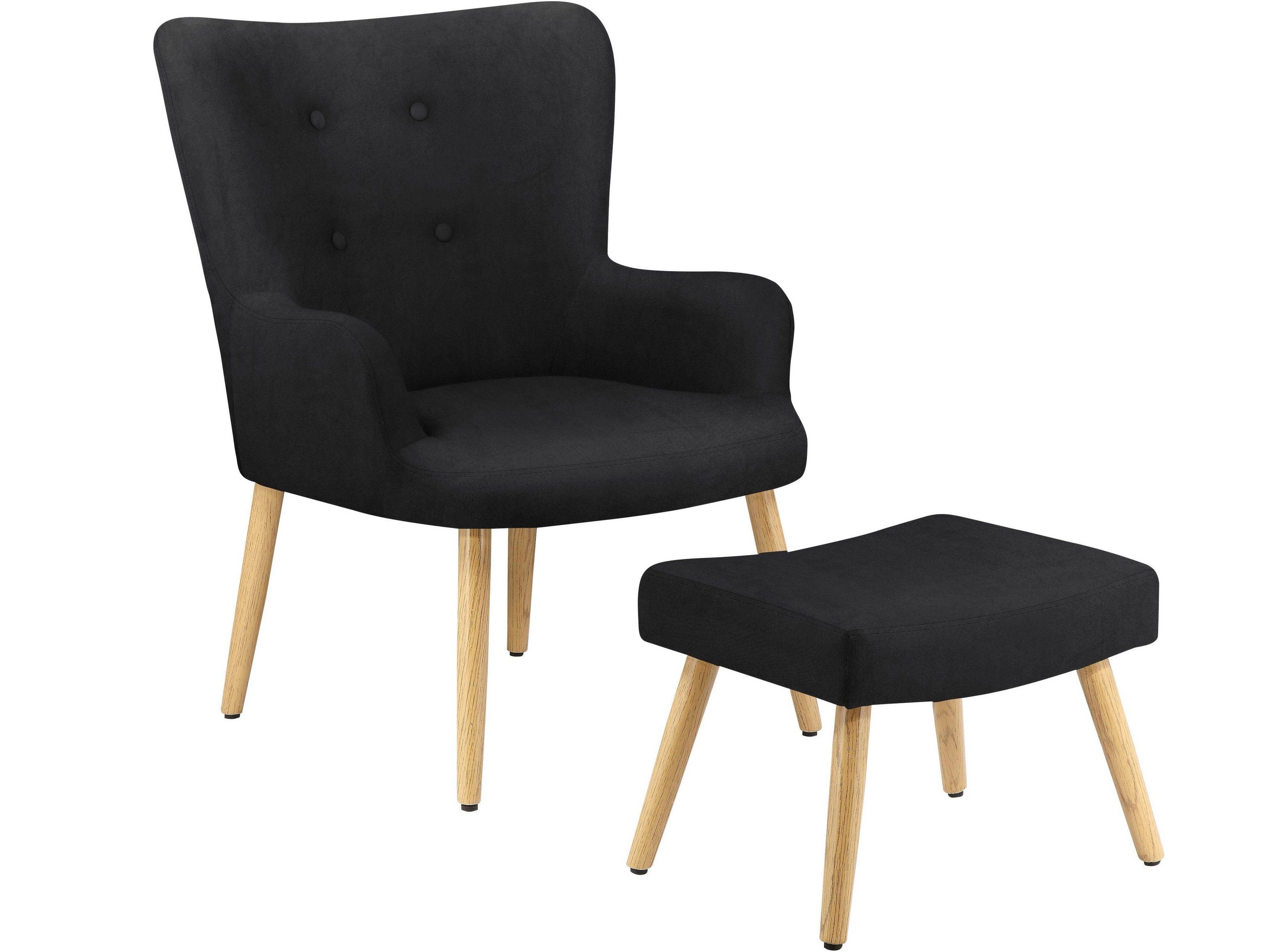 Fernsehsessel, cm loft24 mit Sitzhöhe (2-tlg. mit Hocker), Cora Sessel 40 Hocker, Relaxsessel Sessel Set, schwarz Knopfheftung, mit