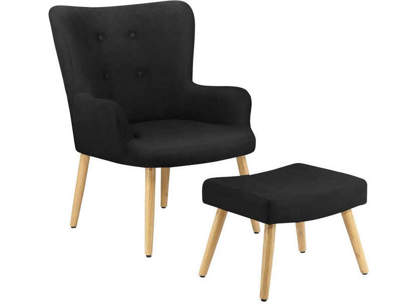 loft24 Sessel Cora (2-tlg. Set, Sessel mit Hocker), mit Knopfheftung, Relaxsessel mit Hocker, Fernsehsessel, Sitzhöhe 40 cm