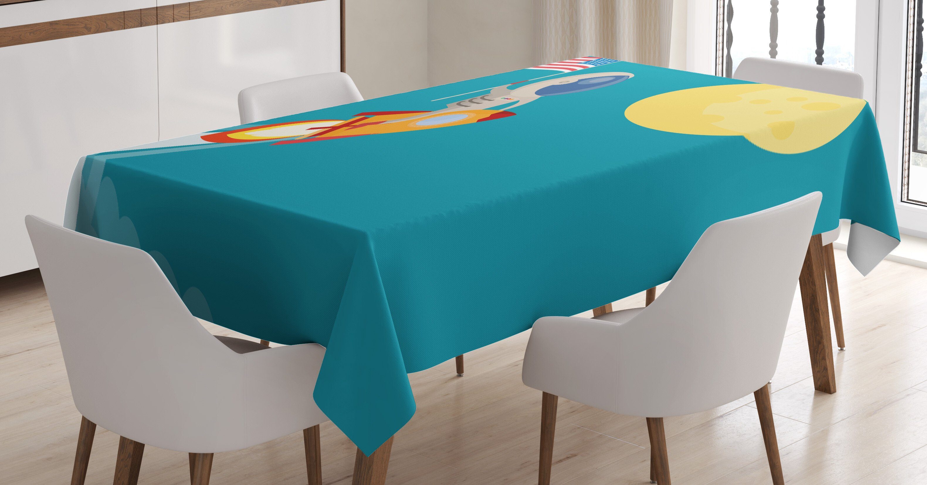 Abakuhaus Tischdecke Für Fliegen Astronaut Ausländer Farbfest Bereich Waschbar Außen zum Klare den Farben, Mond geeignet