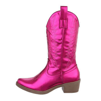 Ital-Design Damen Cowboyboots Western Westernstiefel Blockabsatz Western- & Bikerstiefel in Pink