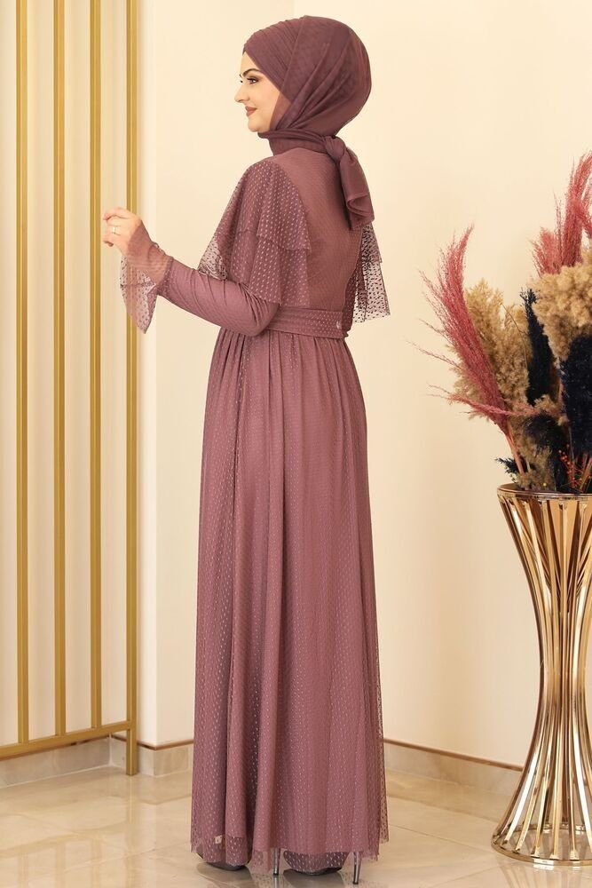 Modavitrini Tüllkleid Abendkleid Maxikleid aus gepunktetem Tüll langarm festlich elegant
