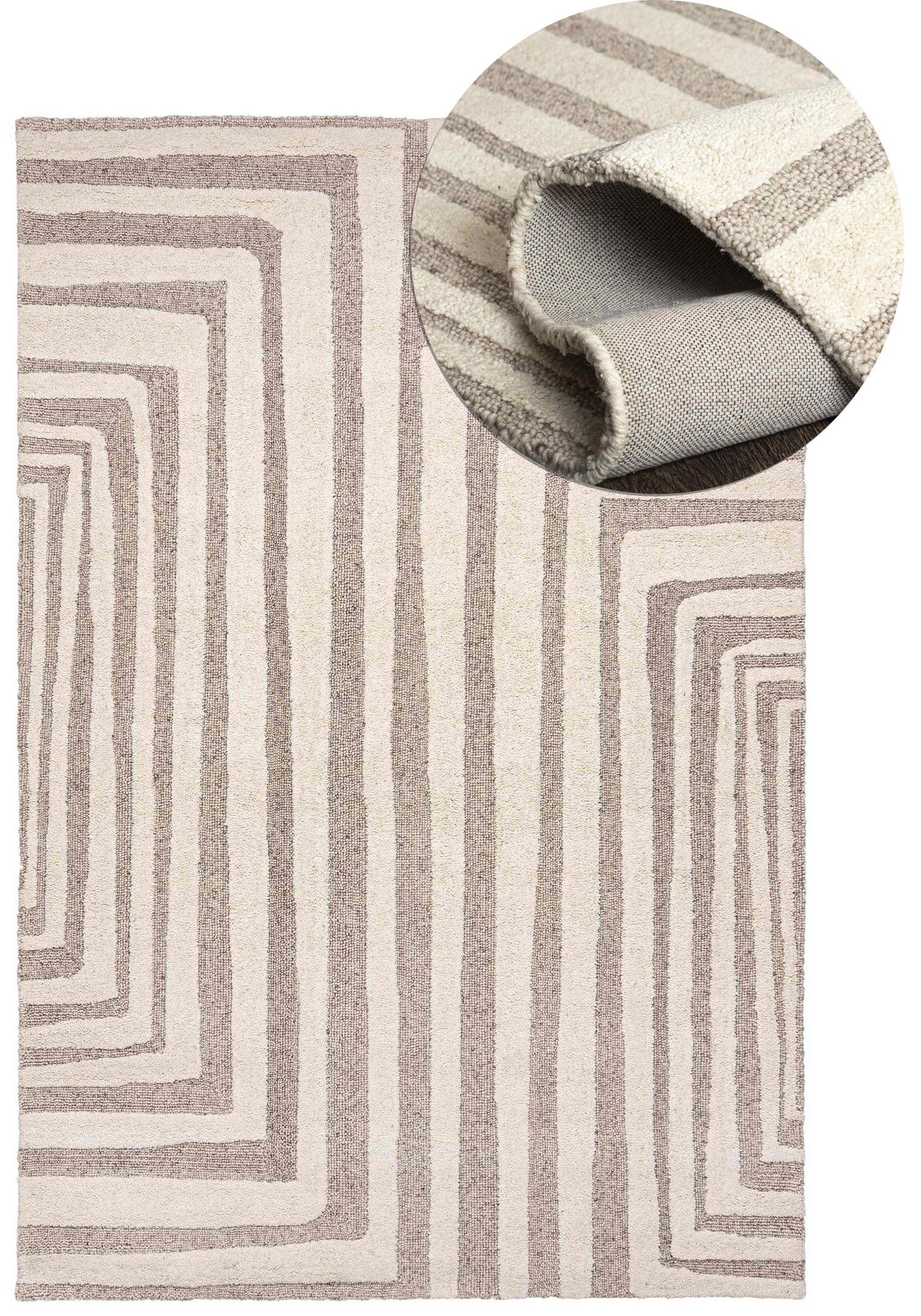 Mazovia Designteppich Wollteppich Japandi, Handwebteppich Naturprodukt Wolle, 80 x 150 cm