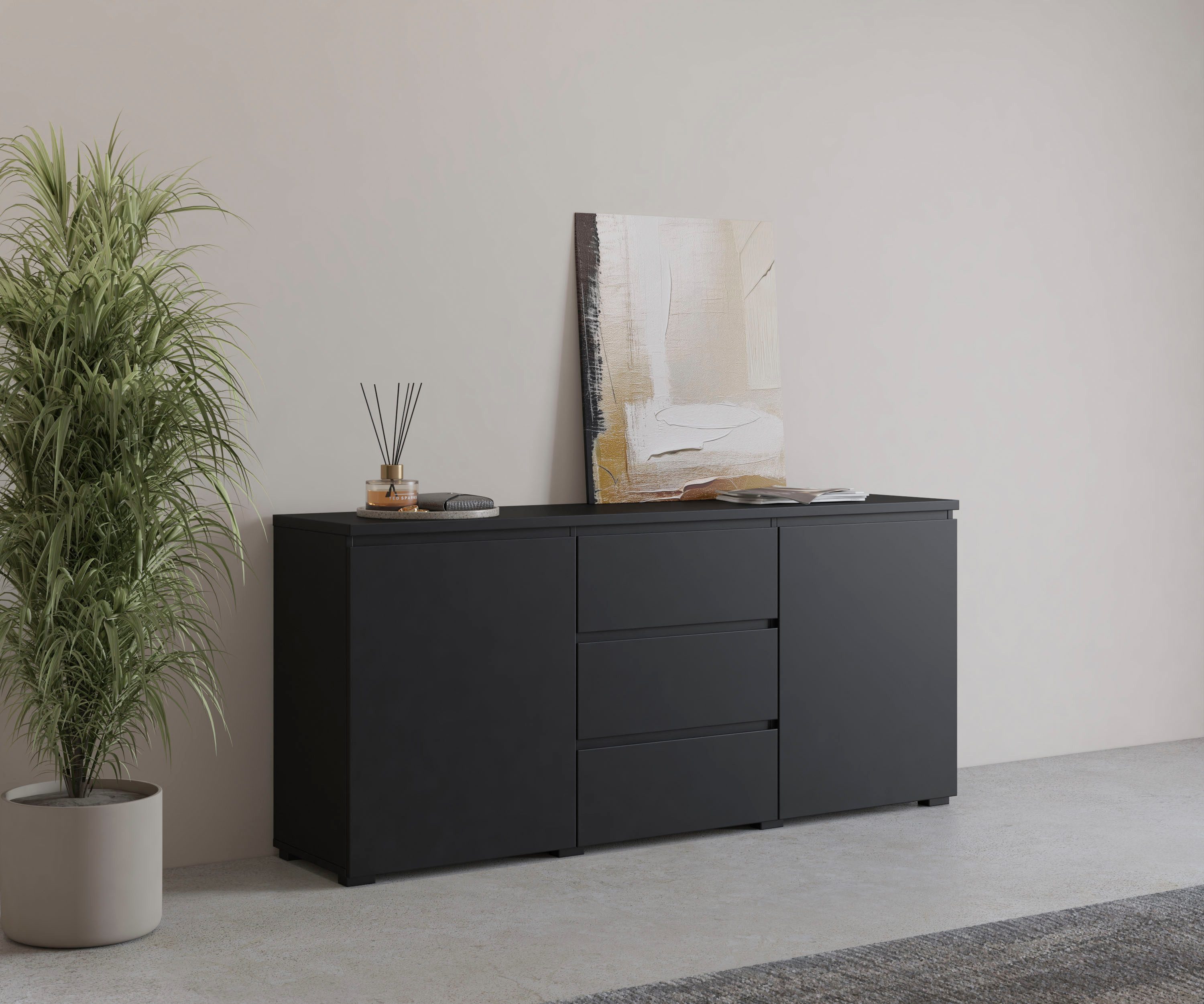 OTTO home Sideboard Modo, Breite 150 cm, moderne grifflose Kommode 2Türen/3 SK, Schubladenkommode mit viel Stauraum, Einlegeböden verstellbar