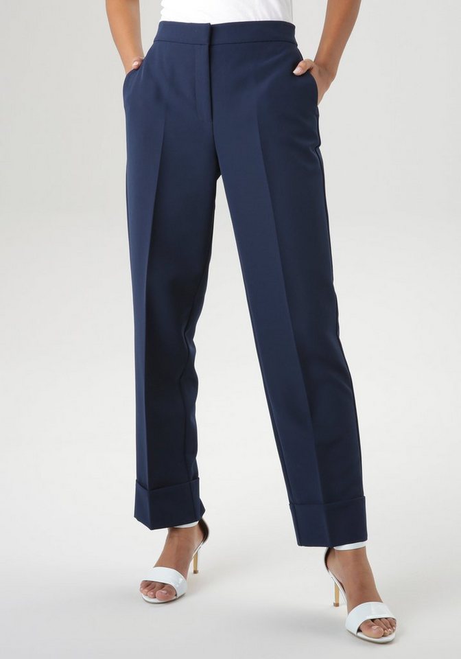 Aniston SELECTED Anzughose mit Bügelfalten - NEUE KOLLEKTION, Praktische,  seitliche Eingrifftaschen und Fake-Paspeltaschen hinten