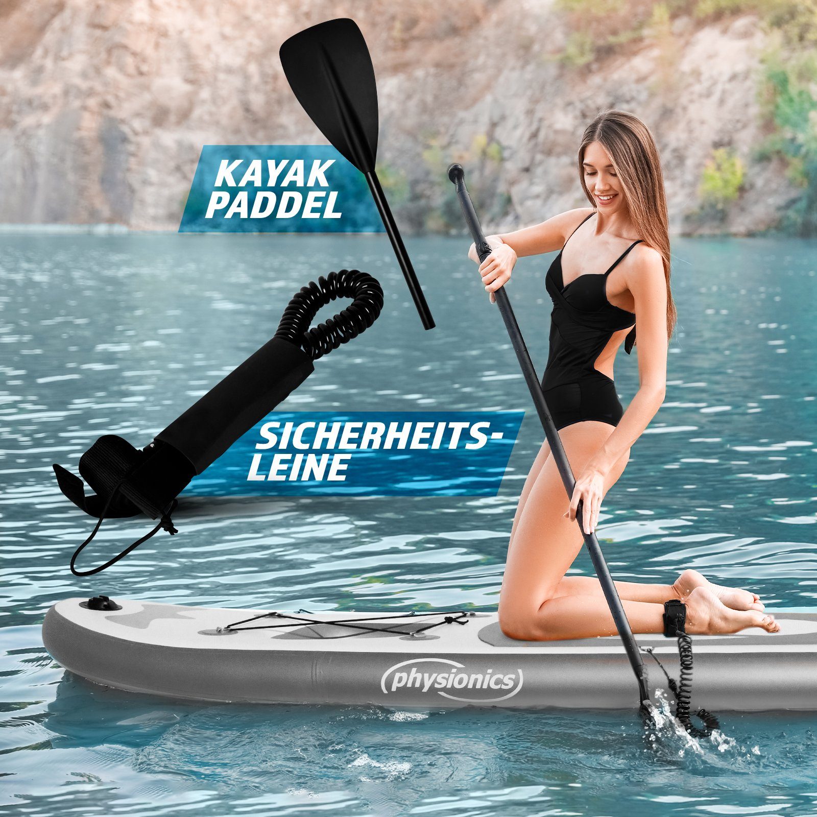 SUP Board Stand Paddle Anubis(Silber) Physionics Up Board 320cm Aufblasbares SUP-Board