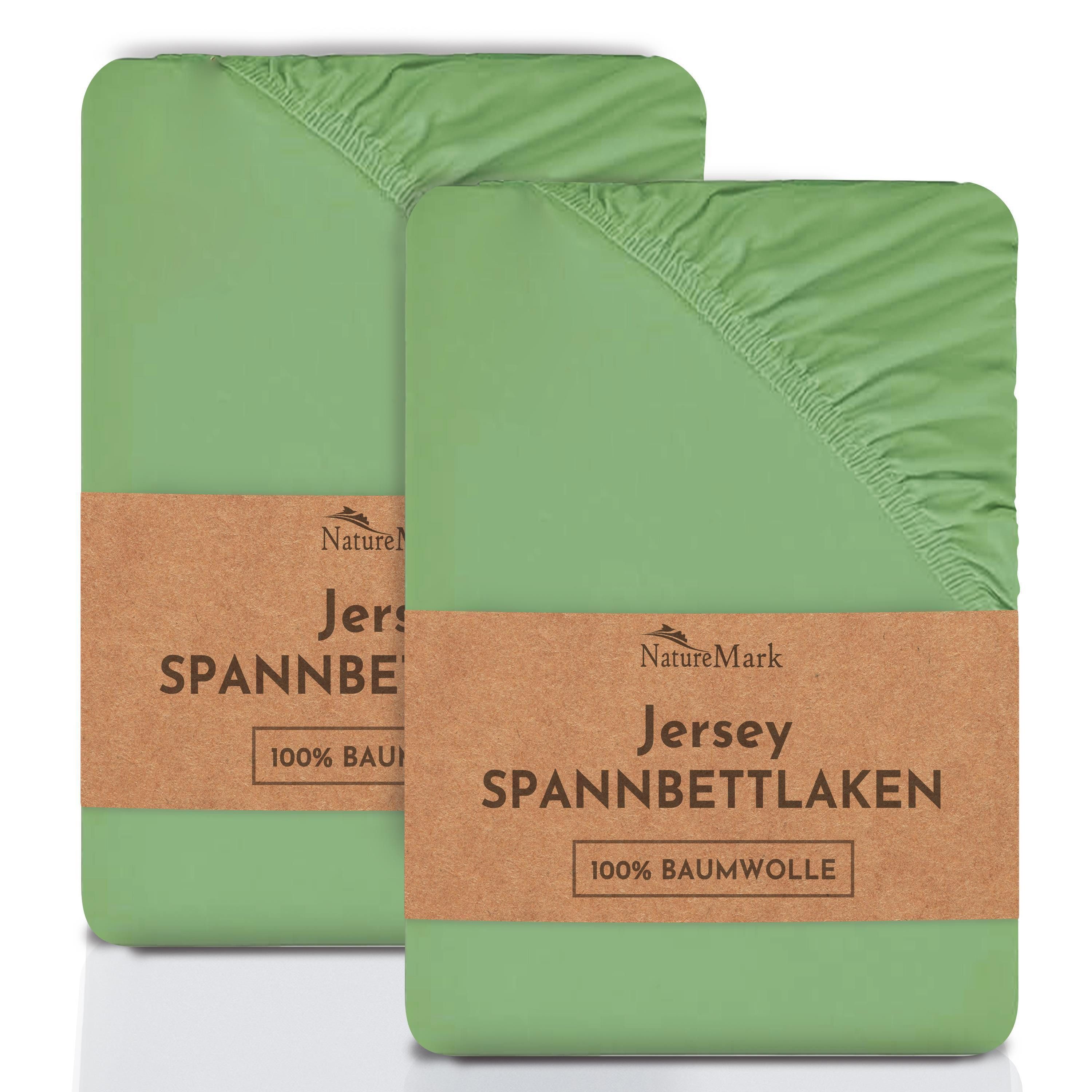 NatureMark Spannbettlaken 2er-Set Jersey Spannbetttuch 100% Baumwolle, 100% Baumwolle, Gummizug: rundum, (2 Stück), Jade