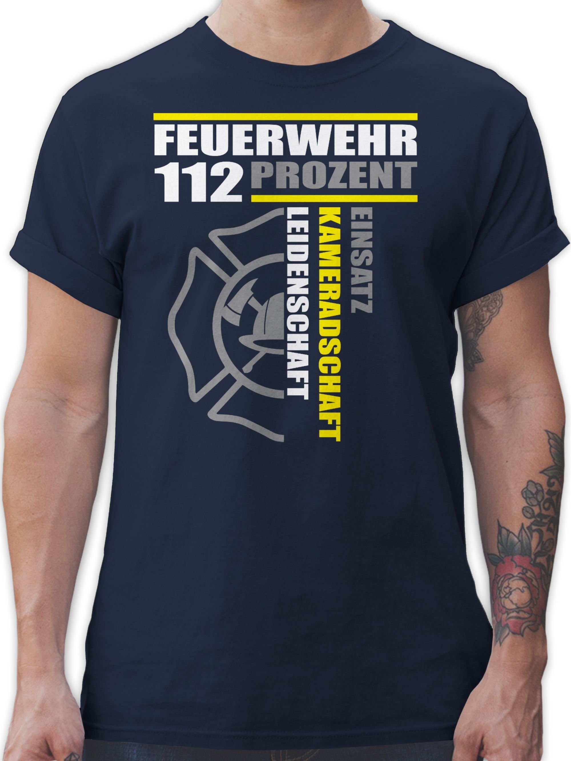 Shirtracer T-Shirt Feuerwehr 112 Prozent - Einsatz Kameradschaft Leidenschaft - Freiwilli Feuerwehr 01 Navy Blau
