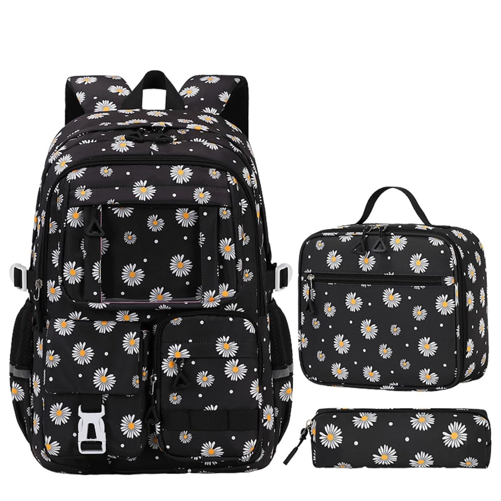MOPUEA Schulrucksack Set 3-tlg Schultasche Wasserabweisend Viele Fächer (Set, 3-tlg., Geräumiges und funktionales Design), Praktisches Set mit Federmäppchen und Lunchtasche: