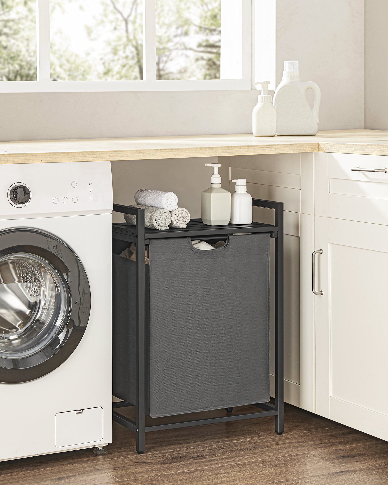 VASAGLE Wäschekorb, mit Ablage, Wäschesack abnehmbar, Metallrahmen, 65 L günstig online kaufen