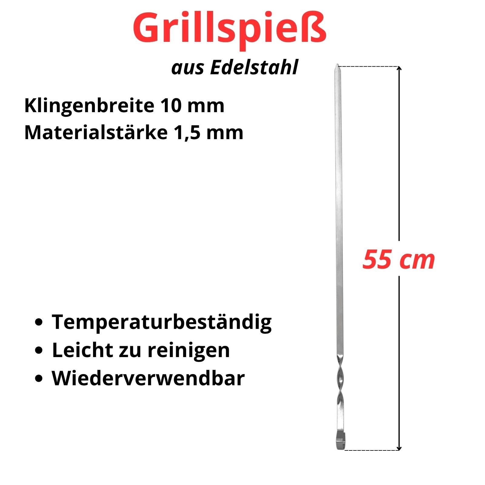 BIG-PAN Grillbesteck-Set BBQ Set 12-teilig – Edelstahl Grillspieße 550 mm Schaschlikspieße – Bild 2 von 5