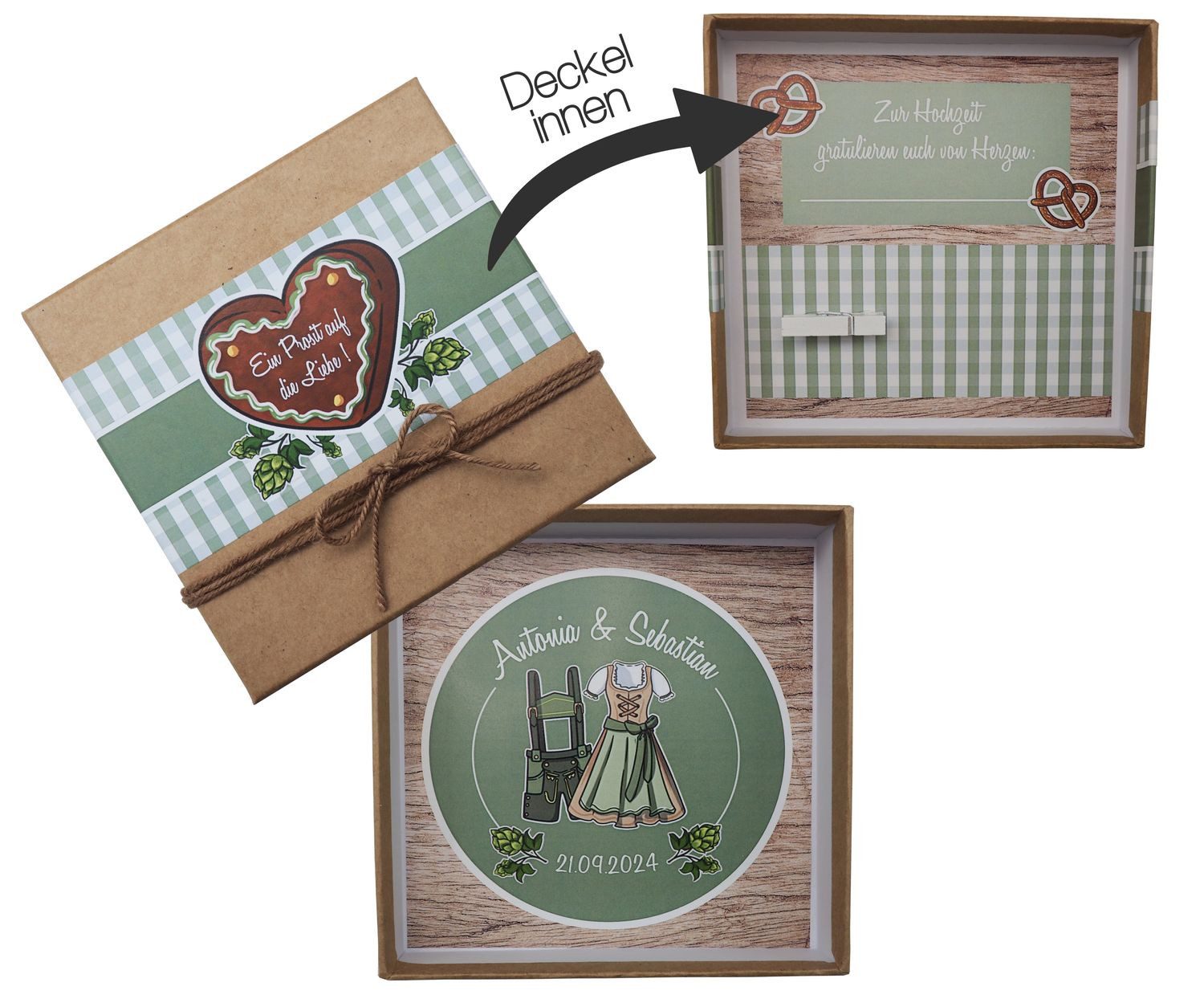 ZauberDeko Geschenkbox Geldgeschenk Oktoberfest Grün Geschenk Personalisiert Natur Hochzeit