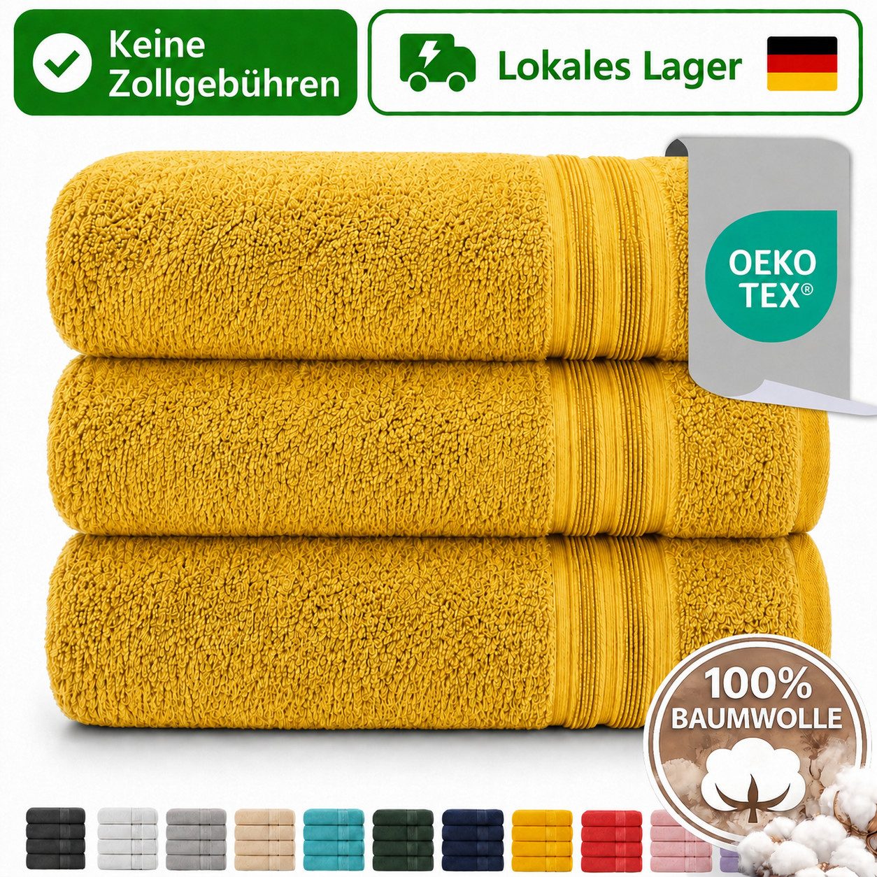 Komfortec Handtuch Set 3er Set 100% Baumwolle, weich & saugfähig, 470g/m², Frottee (3-St)