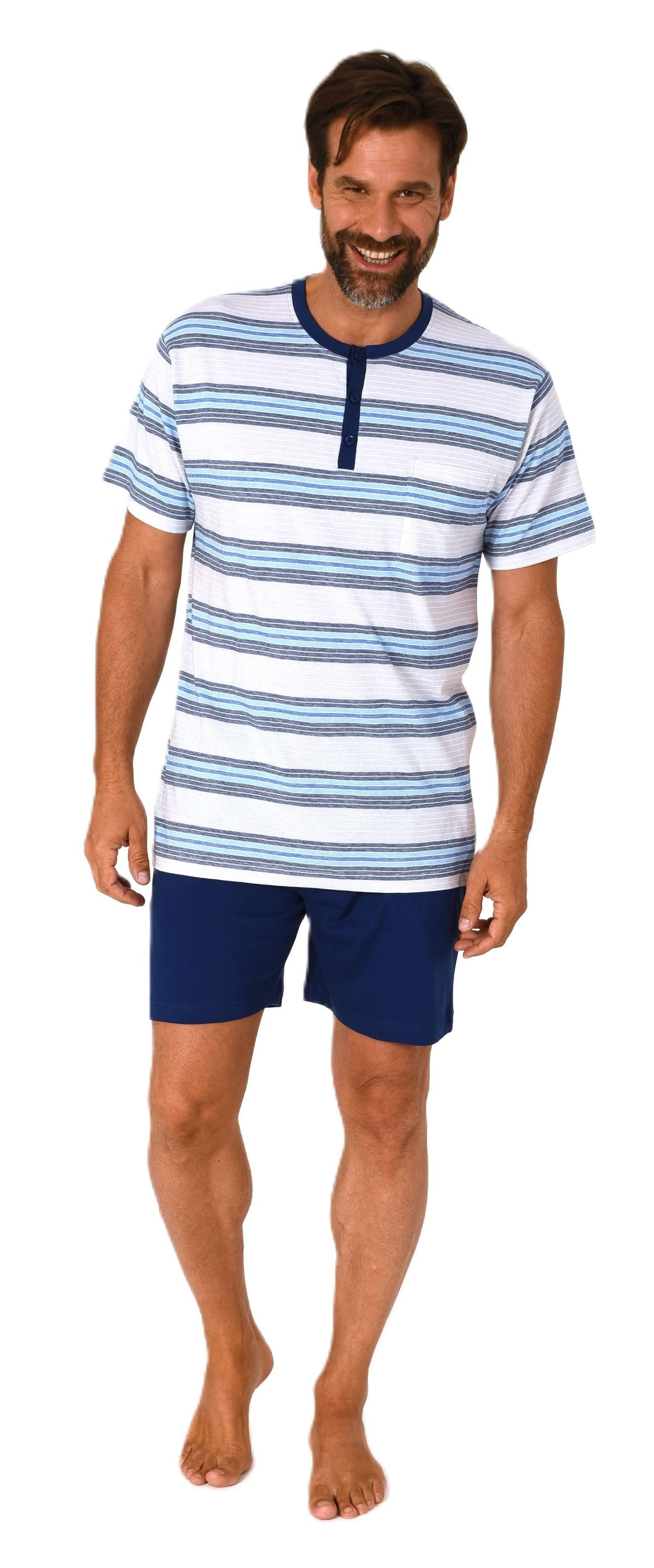 Normann Pyjama Normann Herren kurzarm Schlafanzug Shorty mit Knopfleiste am Hals