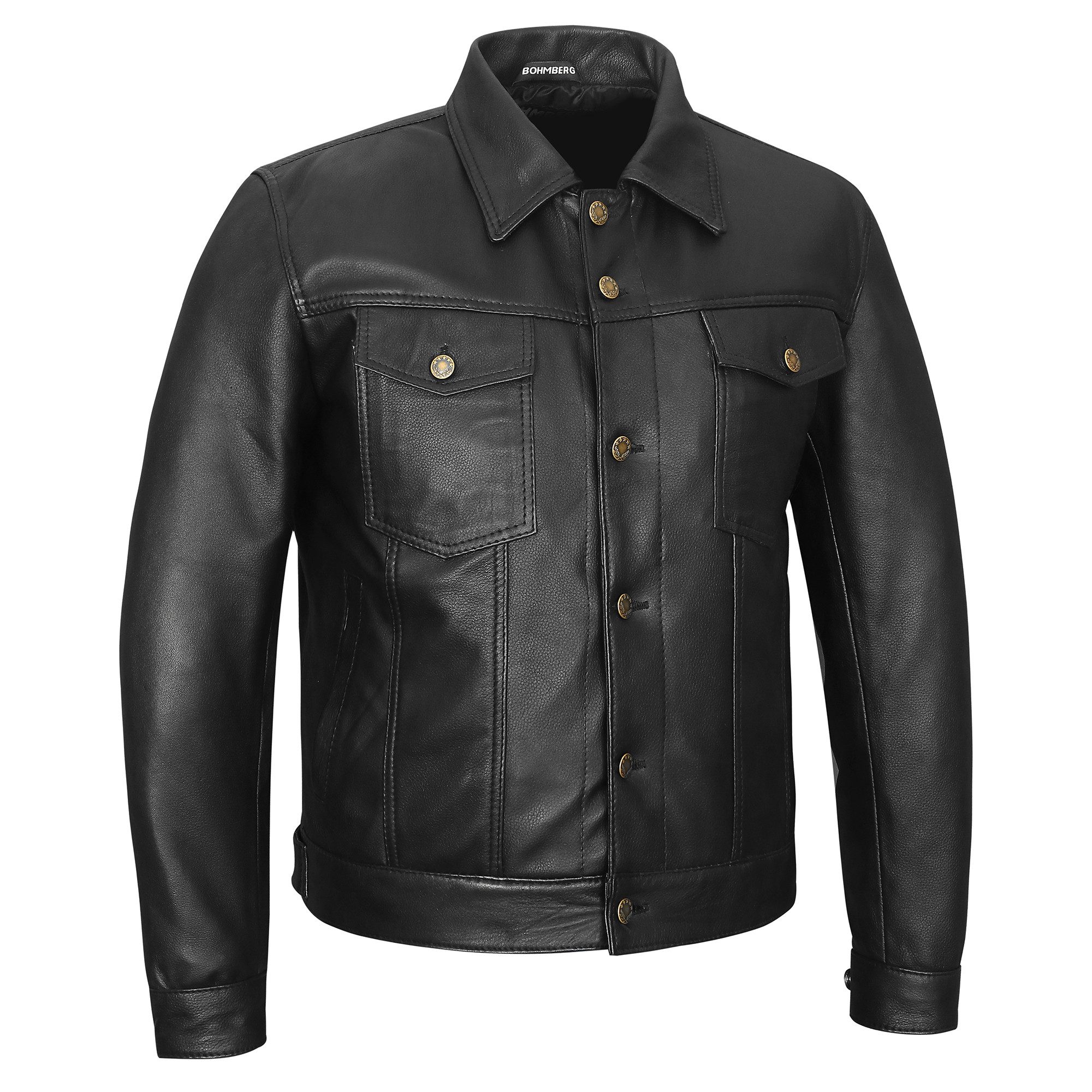 Lederjacke Herren Echtleder Jacke im Jeans Stil Biker Look Schwarz