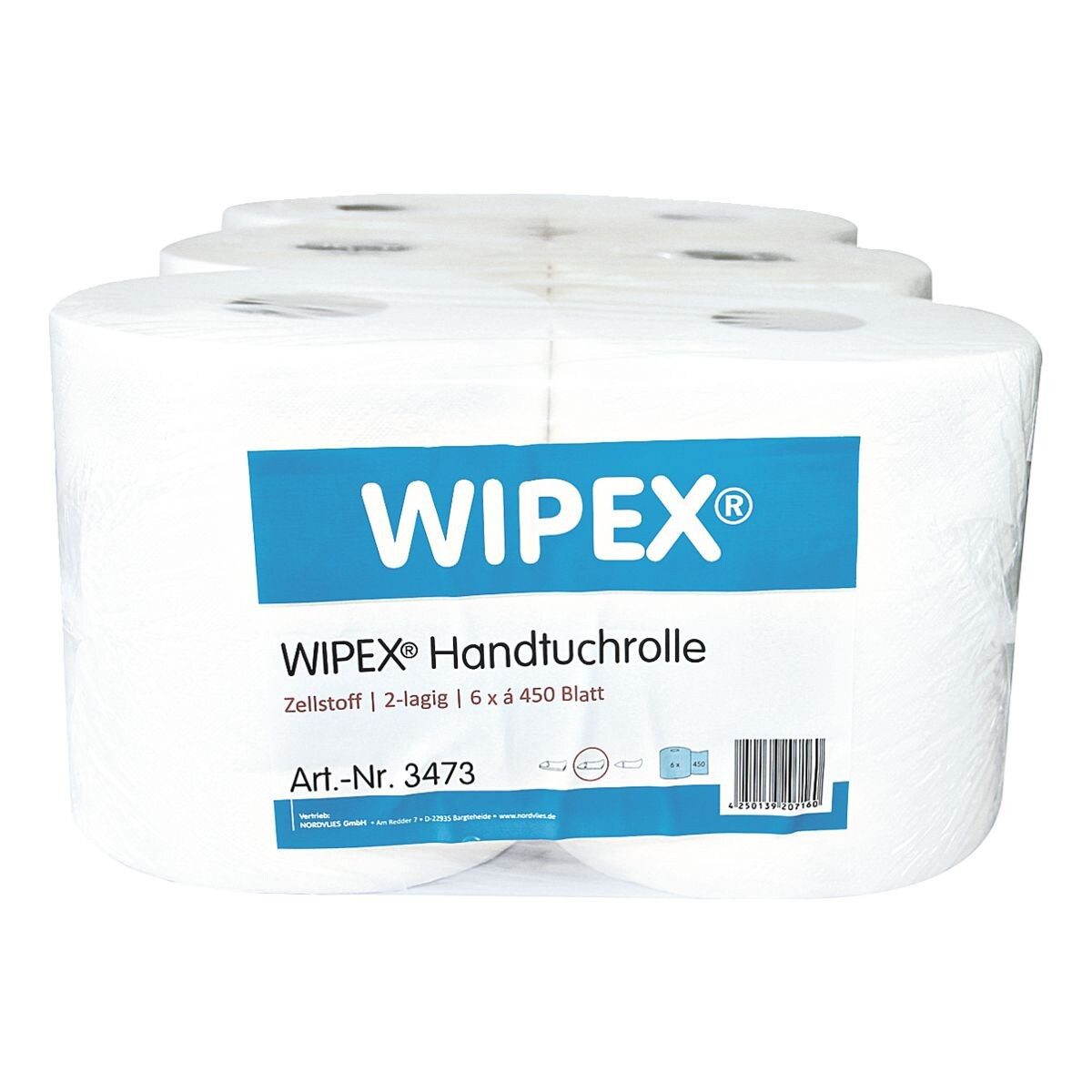 WIPEX Papierhandtuch Handtuchrolle Innenabrollung (6-St), 2-lagig, Zellstoff weiß, 22,4x20,3 cm - 675 Blatt/Rolle