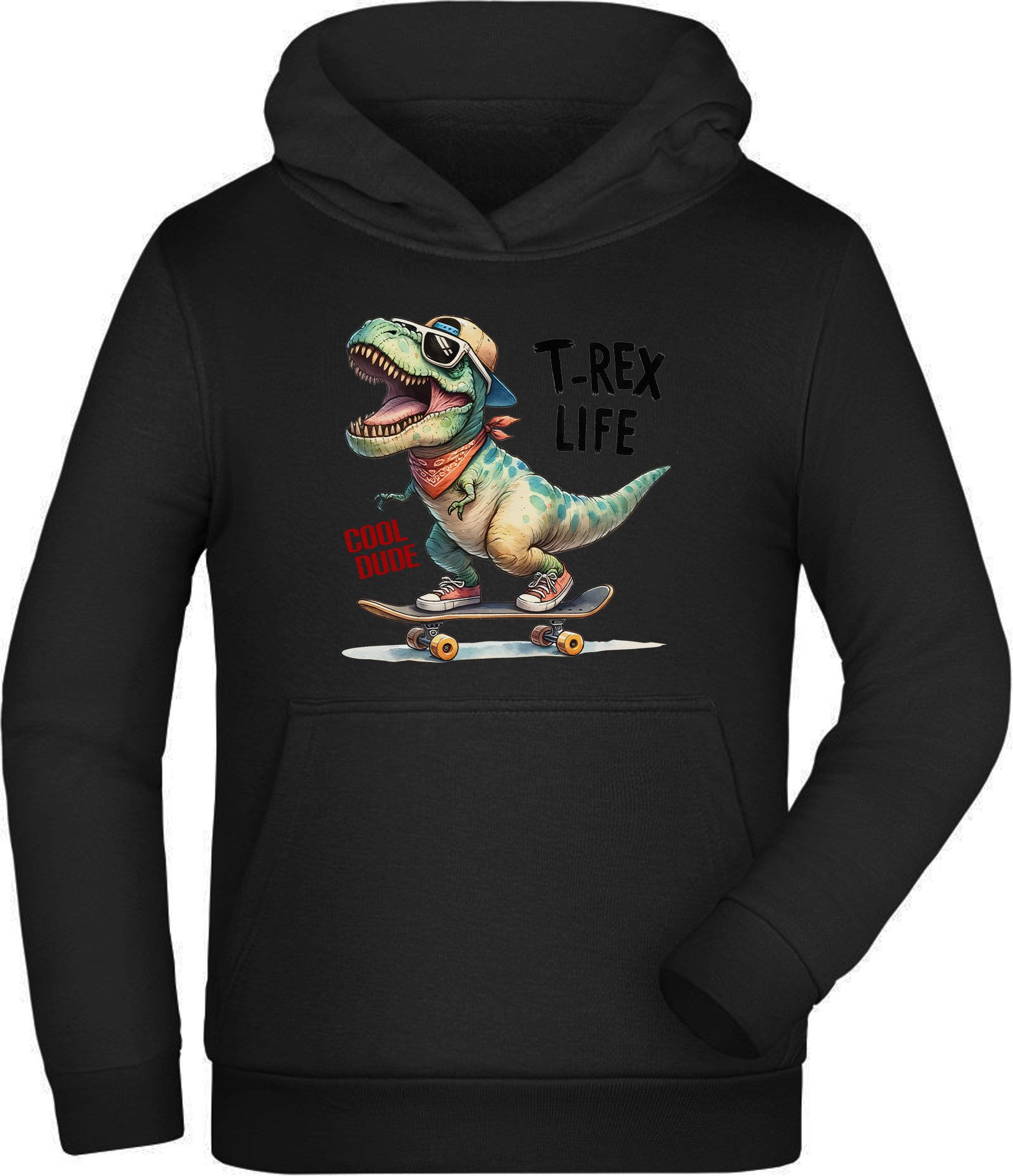 MyDesign24 Hoodie Kinder Kapuzensweatshirt Skater Kapuzen Pulli - Skateboarder Dino Kapuzen Pullover mit Aufdruck i532