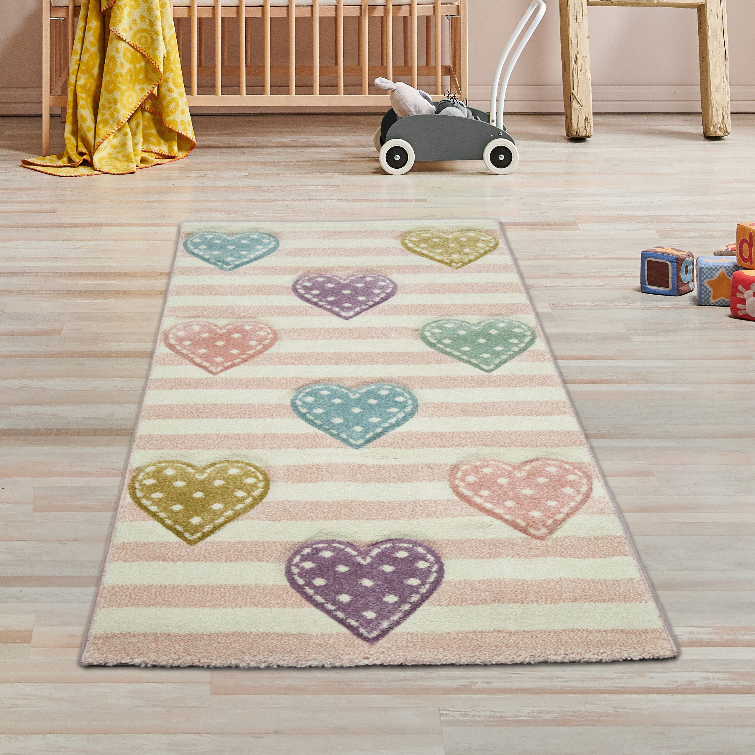 TeppichHome24 Kinderteppich Kinderteppich Sterne Kinderzimmerteppich Mädchen in rosa creme grau, rechteckig