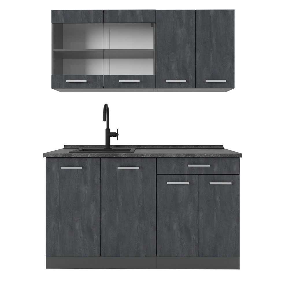 Vicco Küchenzeile R-Line, Schwarz Beton/Anthrazit, 140 günstig online kaufen