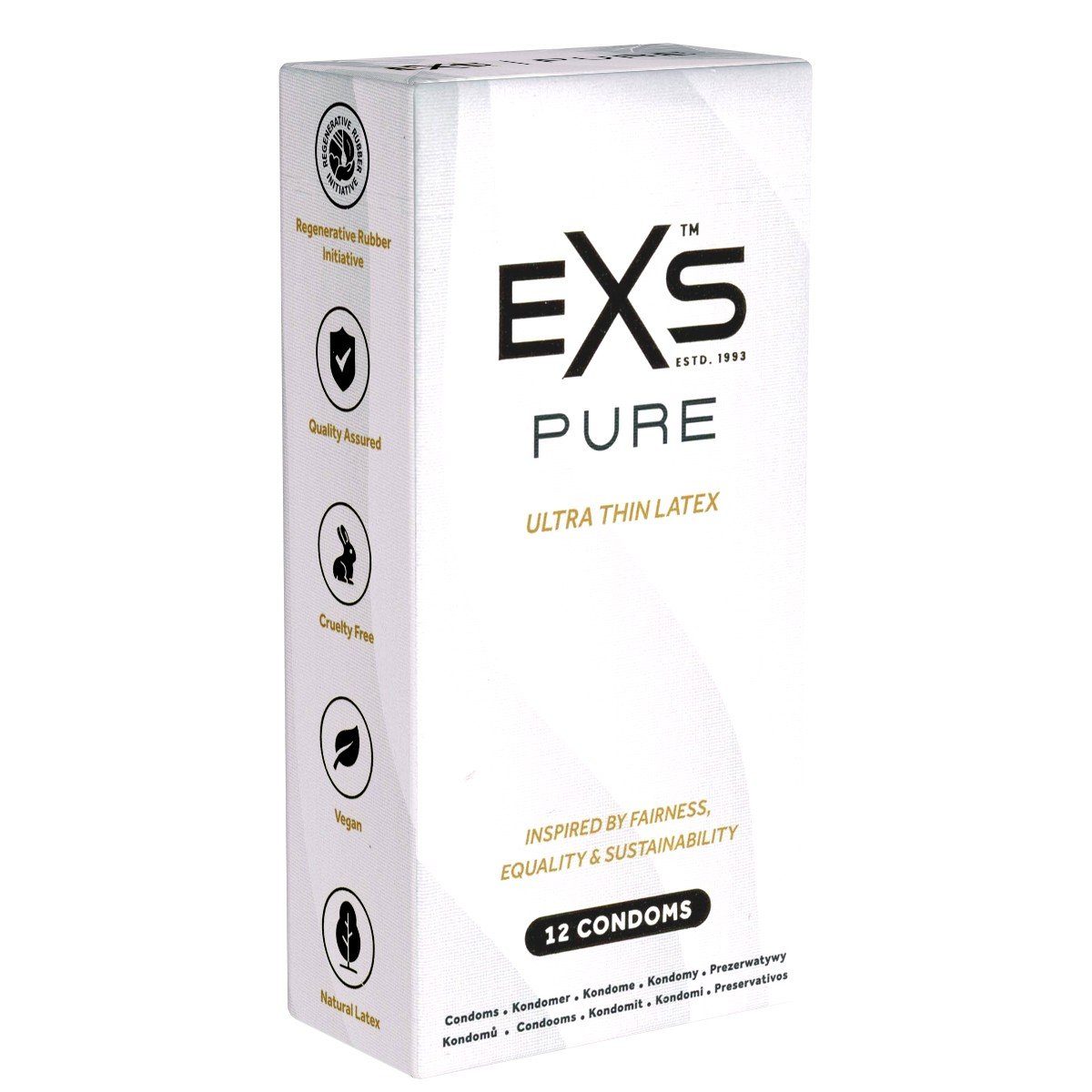 EXS Kondome Pure - nachhaltige Kondome, Packung mit, 12 St., Kondome mit umweltfreundlicher Verpackung -, dünne, vegane Kondome aus Fair Trade Latex