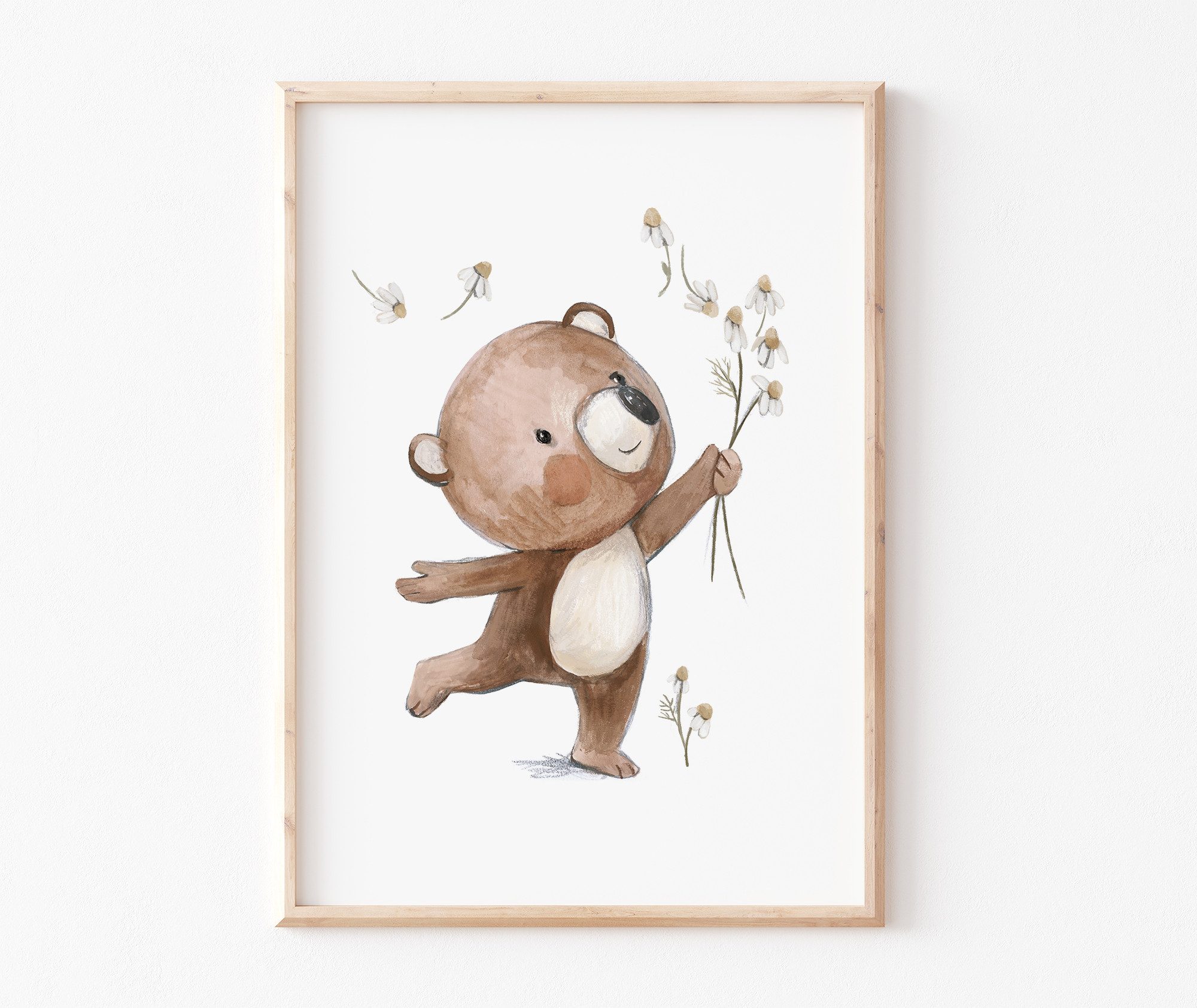 Pipapier Poster 3er Posterset "Bären und Bienen" Kinderzimmer, Bilderset, Bilder mit Blumen, Tierposter für Babyzimmer